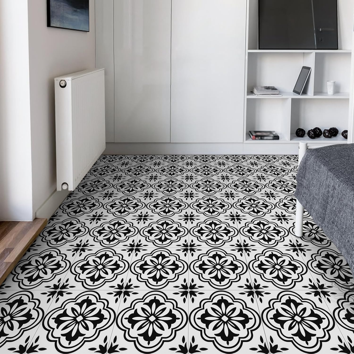 Thumbnail 2 de Elffloor self-adhesive vinyl floor tiles (Black & White pattern) 20x20cm, waterproof, 10 pack