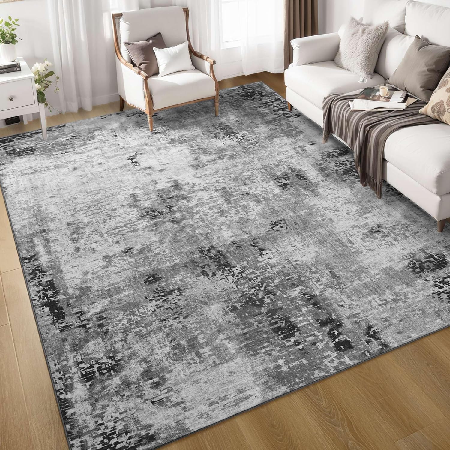 Detalle de Living Room Rug 6x9 Gray Area Rug — Machine Washable