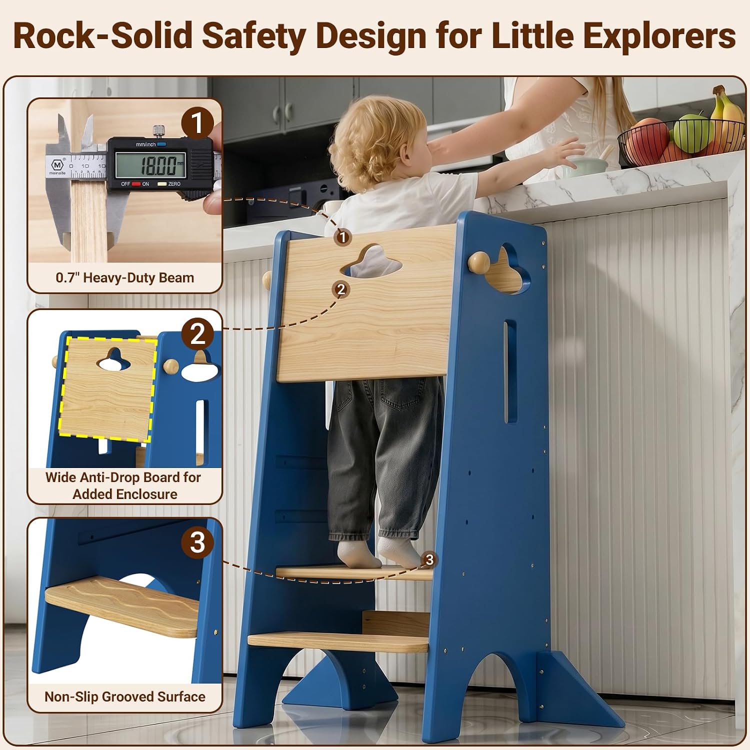 Thumbnail 3 de COSYLAND CS000132-5-US-GD Toddler Kitchen Tower, 3-Level Adjustable Wood