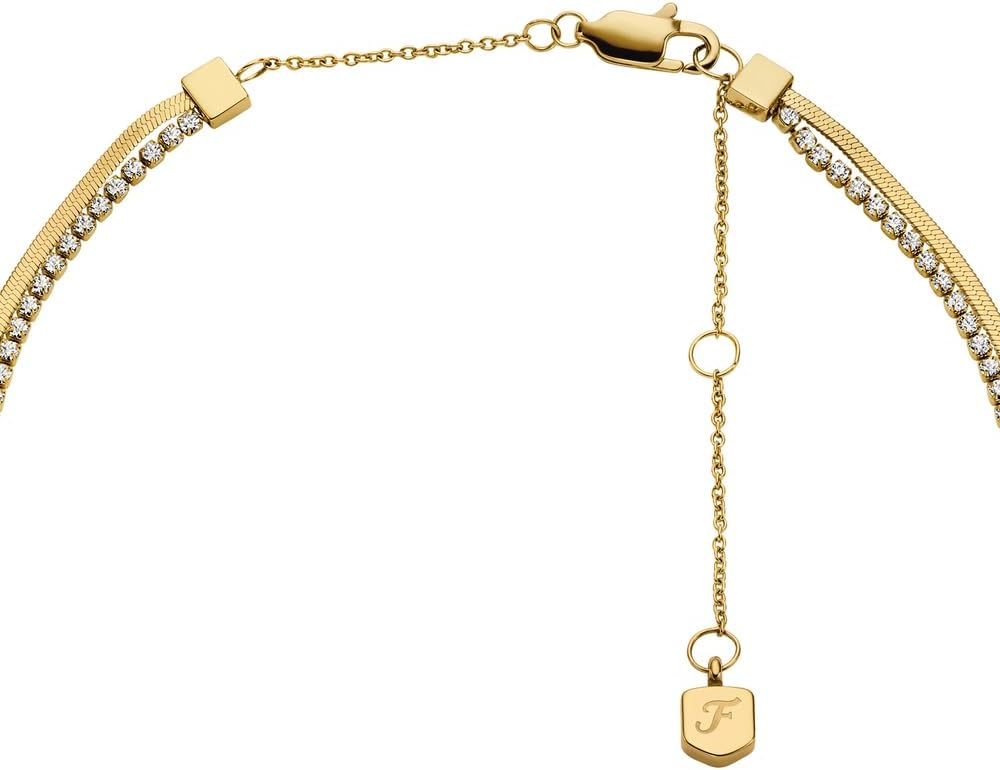 Detalle de Fossil Ellis Damen Halskette aus goldfarbener Edelstahl, 40,6 cm