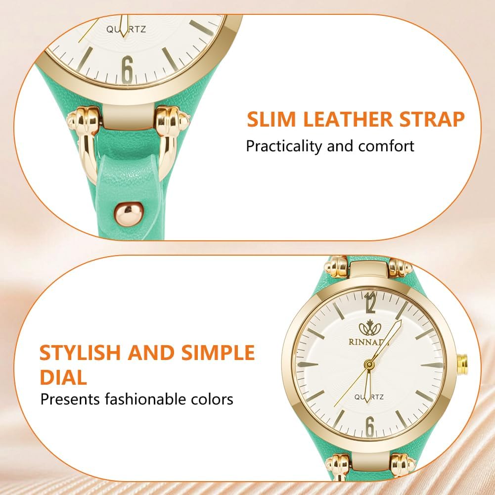 Detalle de OFFCUP Orologio da donna analogico al quarzo con cinturino in pelle e movimento a tre lancette