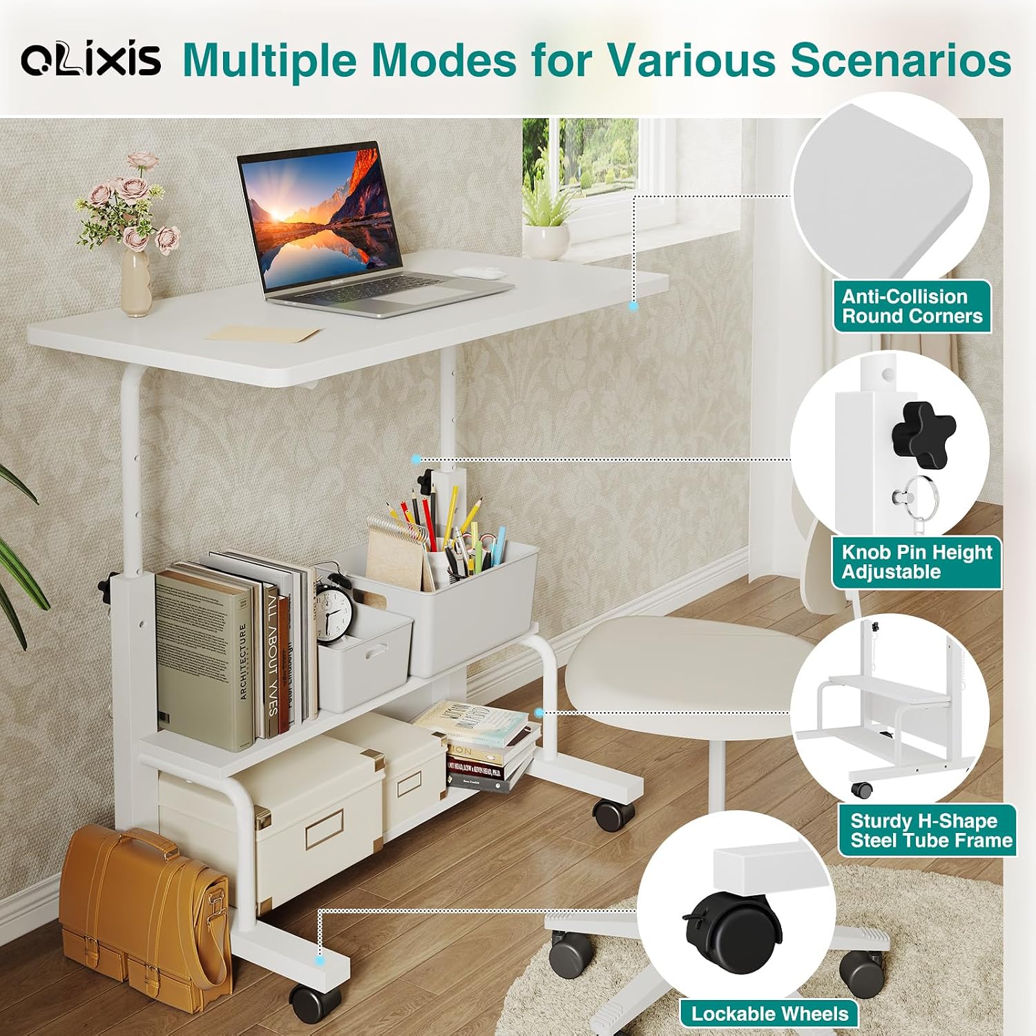 Detalle de OLIXIS Rolling Desk, Two-Tier Storage