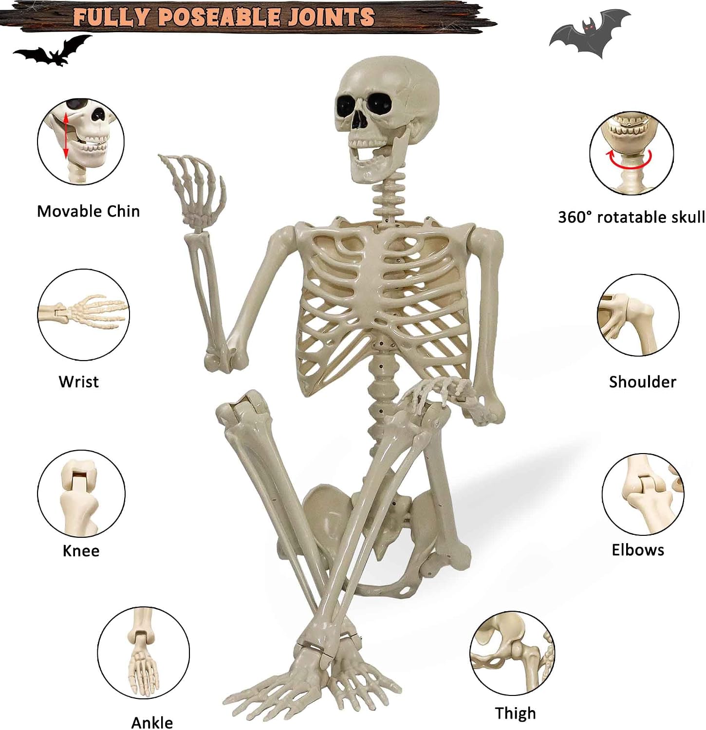 Detalle 2 de Znorso 5.4FT Halloween Skeleton 2-Pack, Posable Plastic Decorations