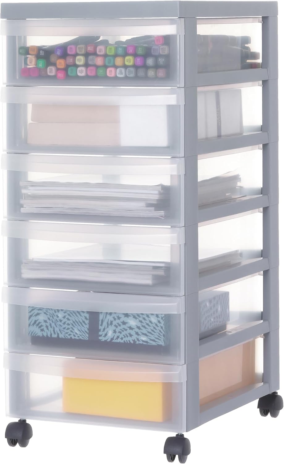 Detalle de Iris Ohyama Cassettiera in Plastica con ruote DC-360, 6 Cassetti piccoli Grigio