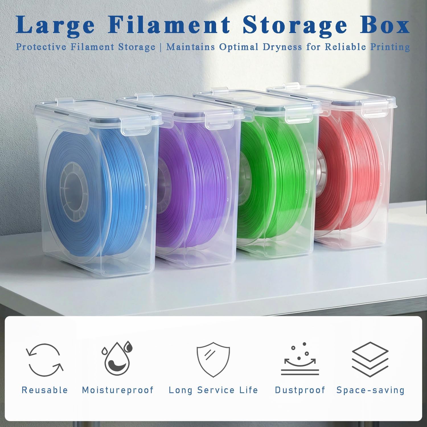 Detalle de TIOPY 4-pack filamentförvaringslådor för 3D-skrivare, stapelbara och transparenta