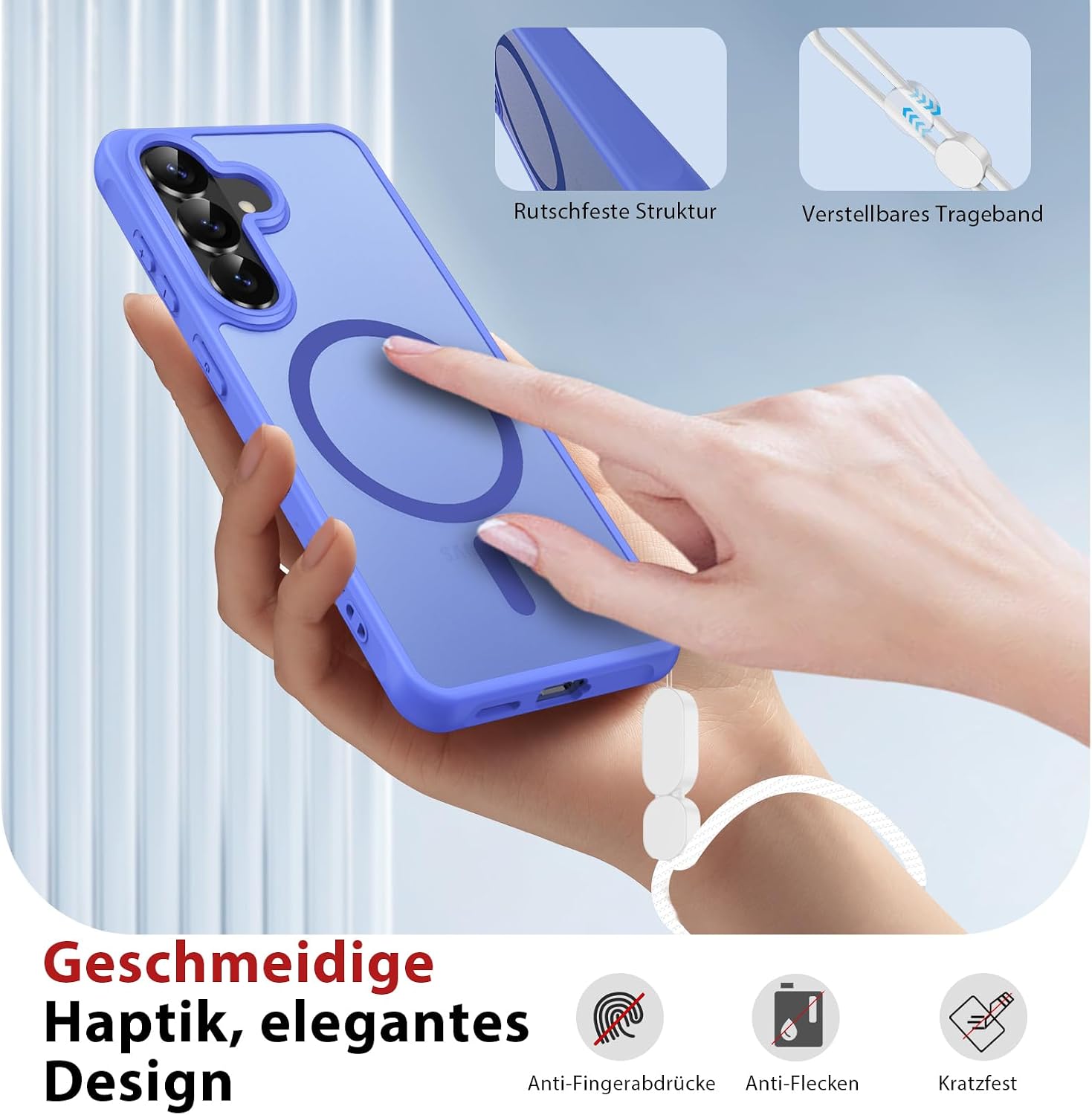 Thumbnail 6 de Dizn Magnetisch Slim-Hülle für Samsung Galaxy S26+ mit MagSafe, 2 Panzerglas-Folien, Linsenschutz & Handschlaufe – Himmelblau