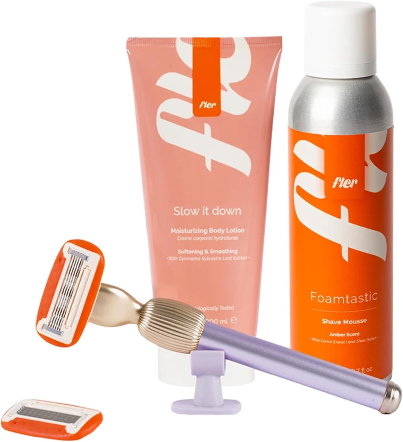 Detalle de Fler Smooth Skin Set: Rasoio Donna con Supporto, lamette di Ricambio e Mousse + Crema Corpo Lenitiva