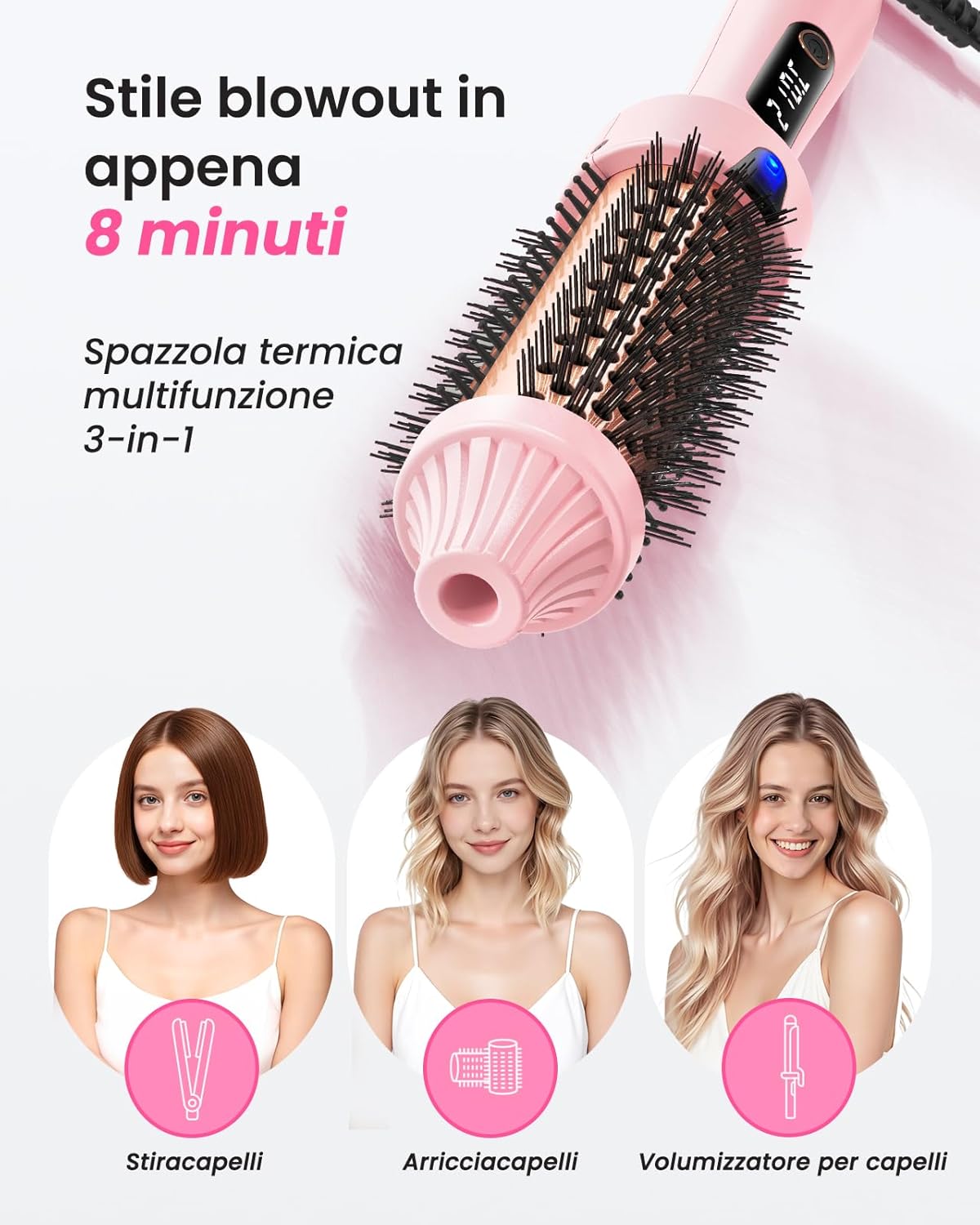 Thumbnail 1 de Spazzola Termica per Capelli Asciutti 38mm, 6 temperature, Dual Voltage – Rosa