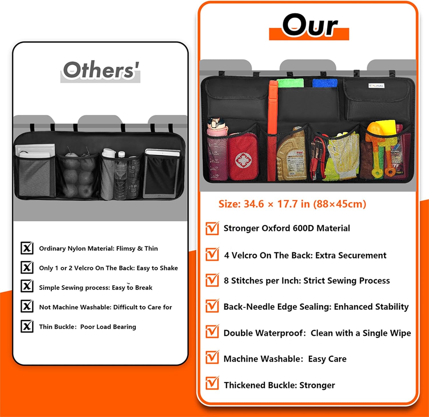 Detalle de COOFULL Car trunk organiser, 600D Oxford cloth
