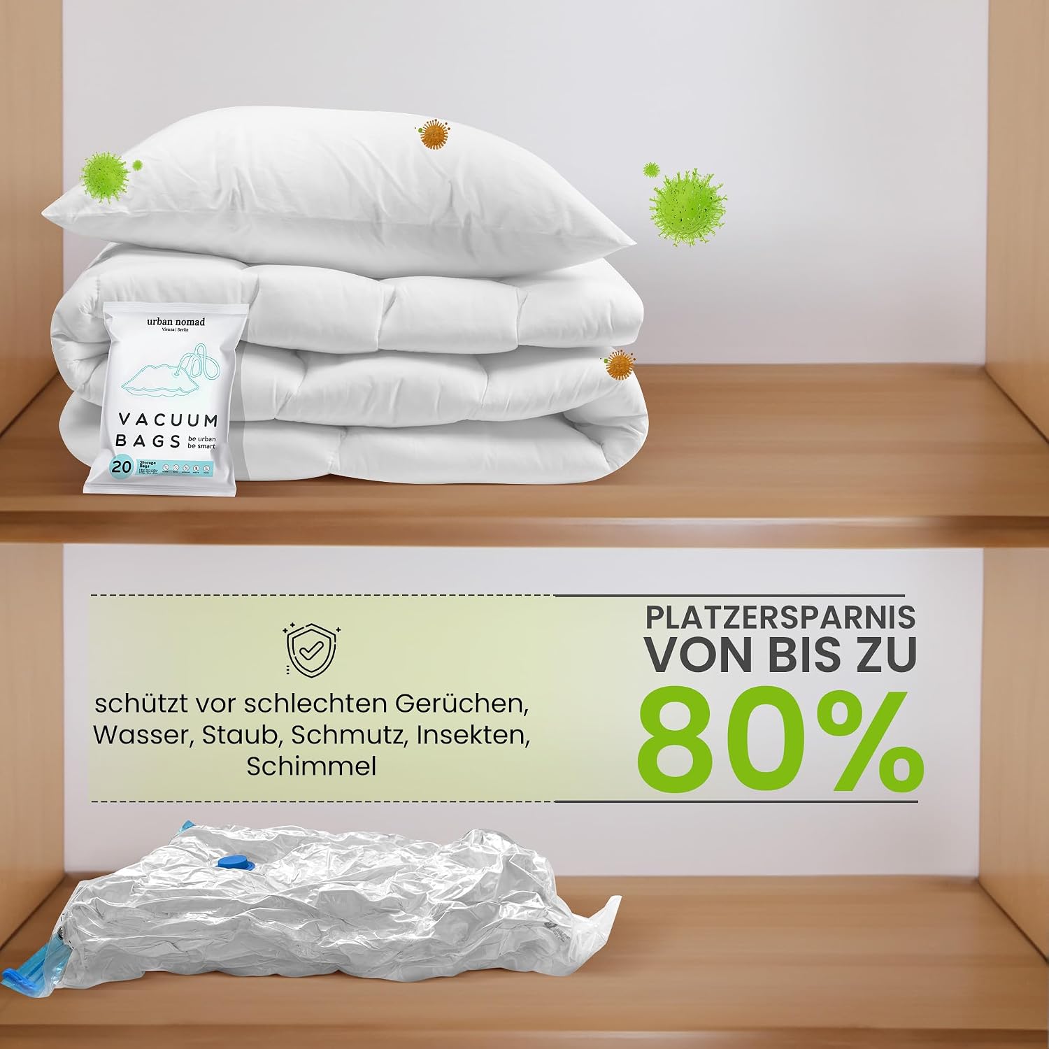 Detalle 2 de Vakuumbeutel Kleidung 12er-Set in 3 Größen – wiederverwendbare Vakuum-Aufbewahrungsbeutel mit Staubsauger