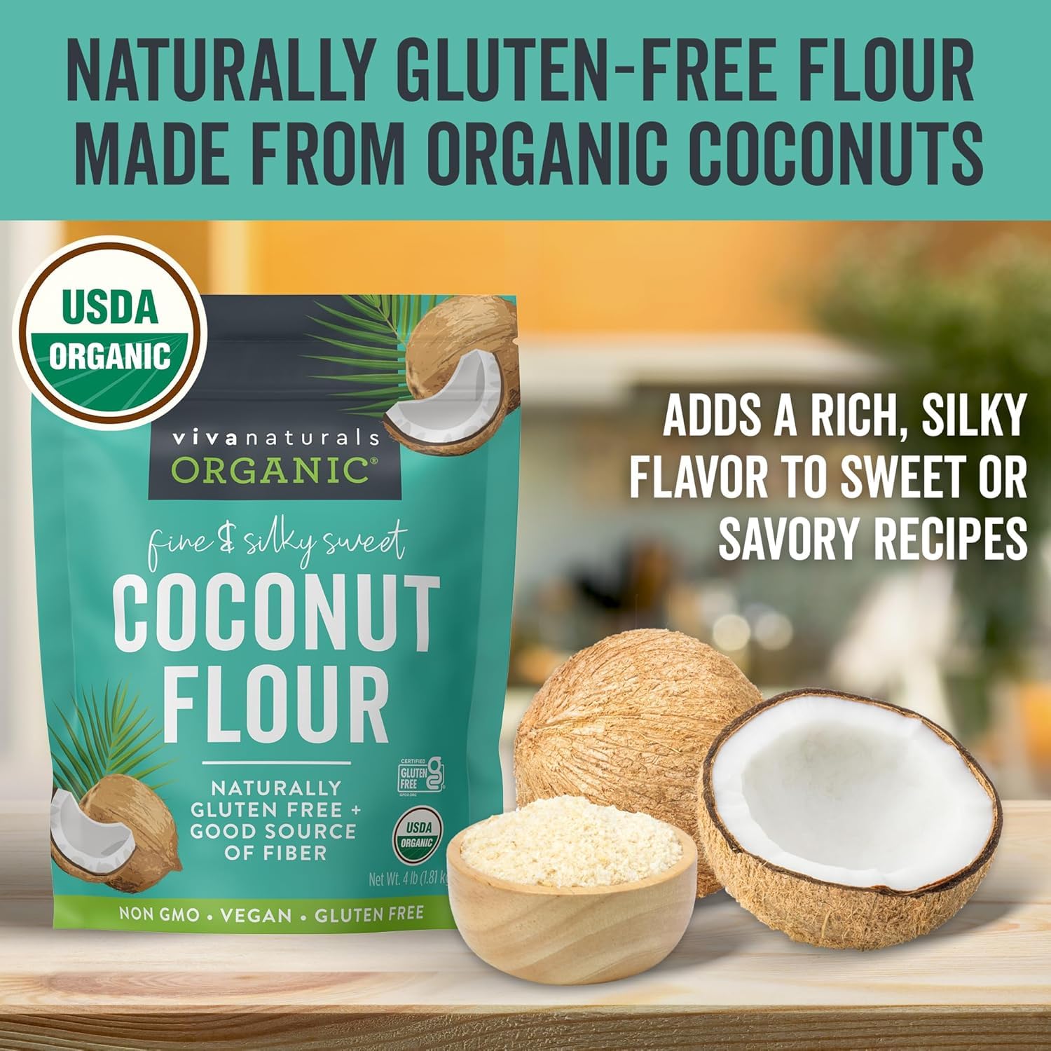 Detalle de Viva Naturals TRTJUNEBEAUTY60763 Organic Coconut Flour, 4 lbs, Gluten-Free
