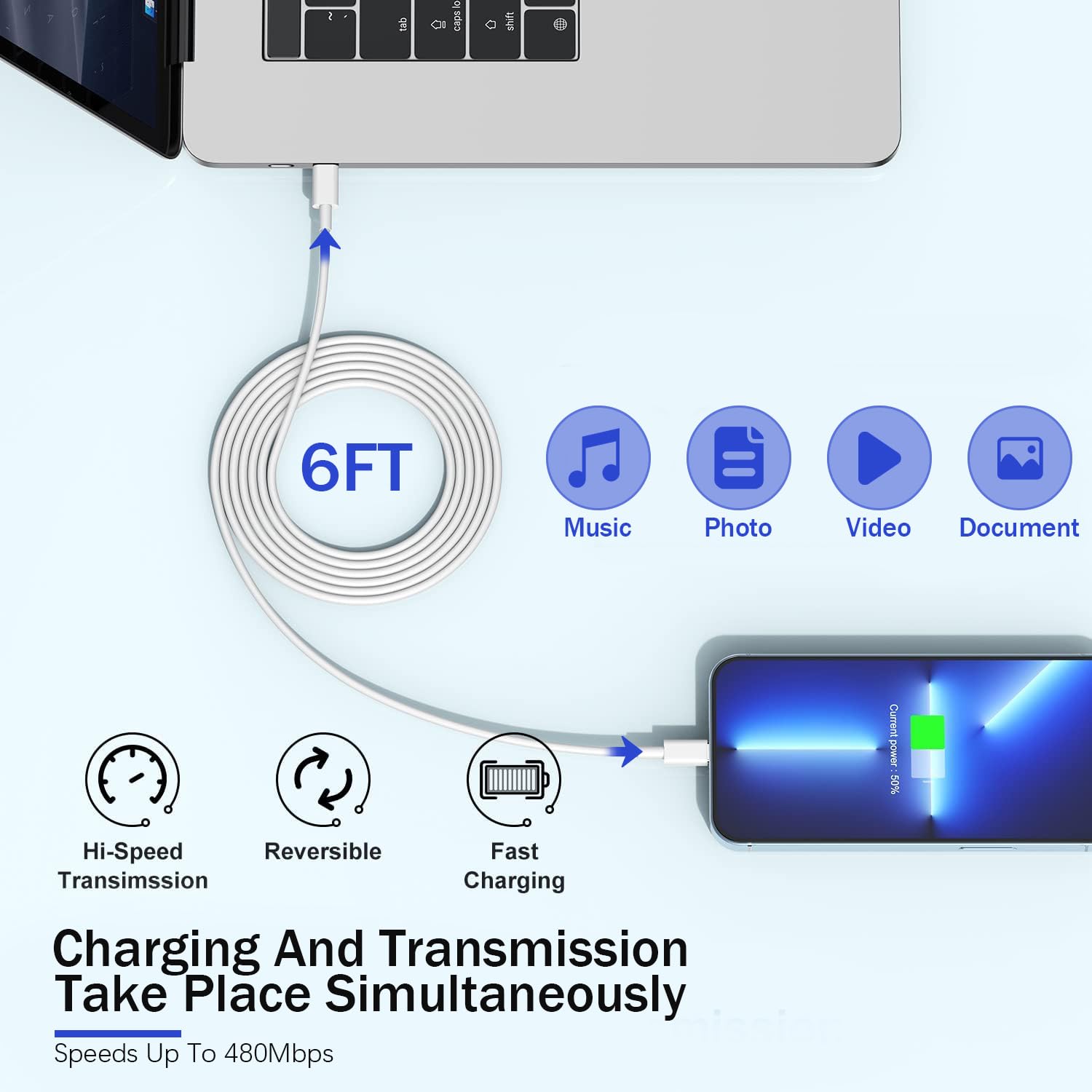 Thumbnail 4 de Fast Charger iPhone 6FT USB‑C to Lightning 3Pack