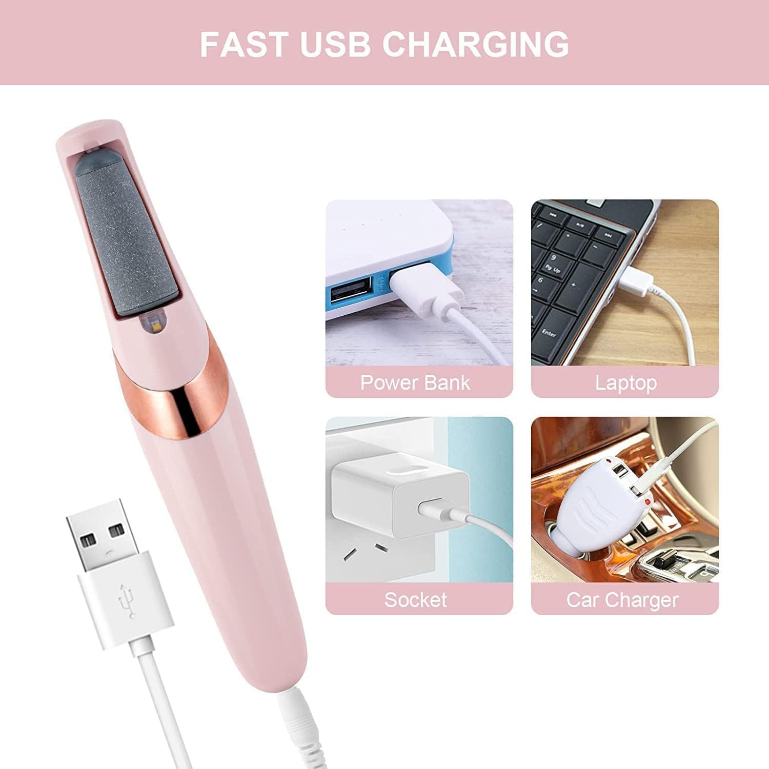Detalle de Electric Foot File Hard Skin Remover with LED Light, 2 Speeds and Rechargeable Waterproof Heads