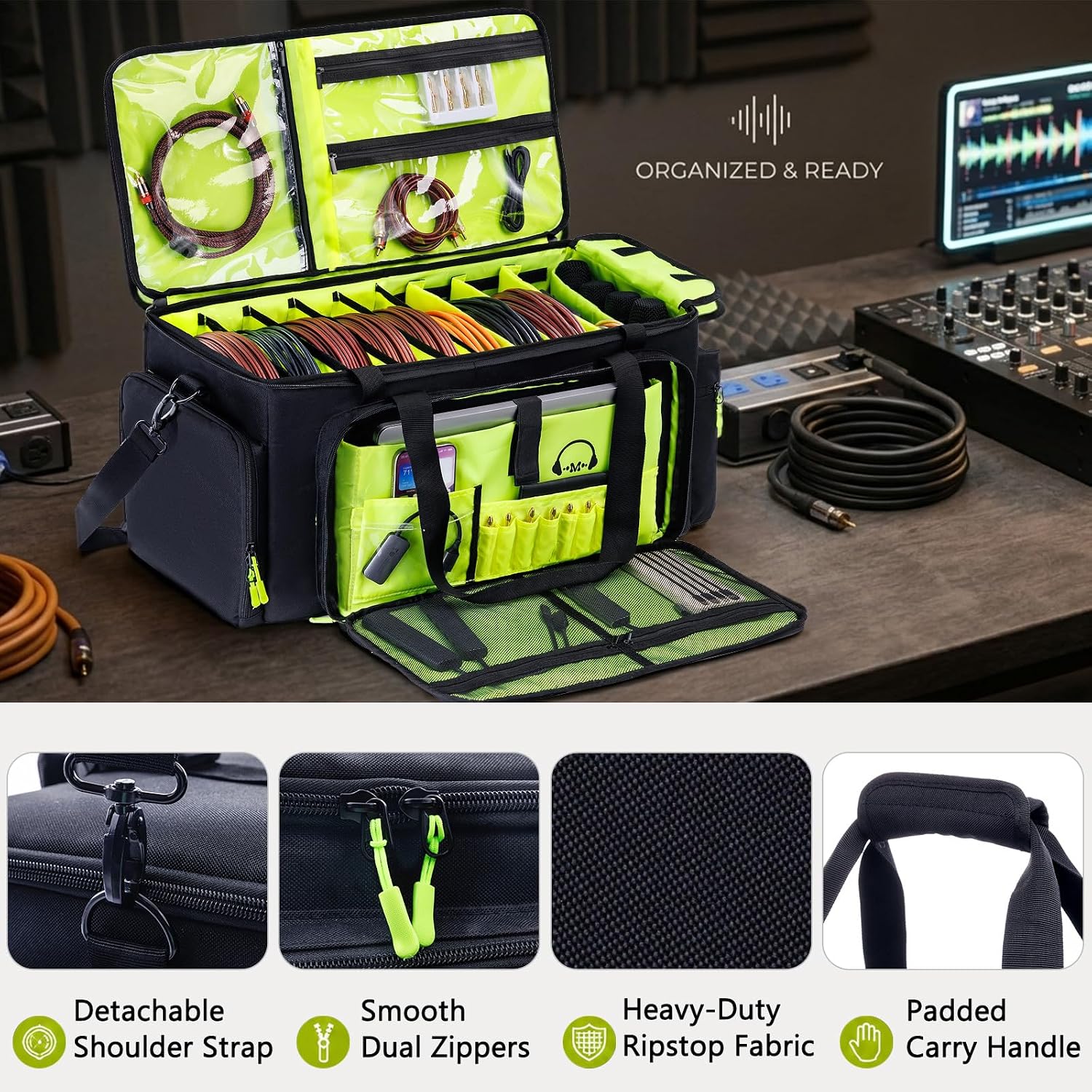 Thumbnail 5 de FRECOLSH AM158 DJ Cable Bag with Laptop Compartment, 5 Cable Slots & Dividers