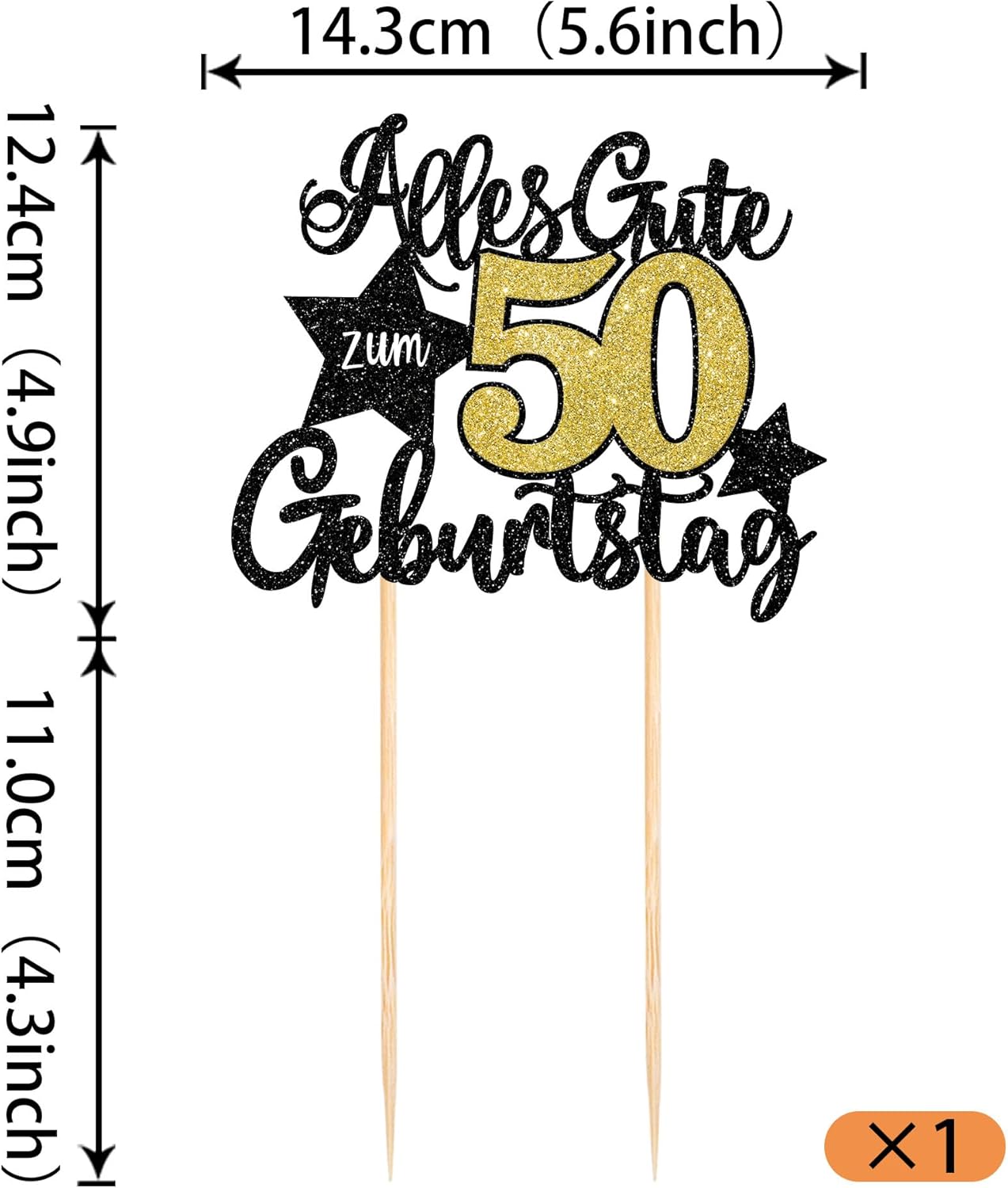 Thumbnail 1 de 1 Stück 50th Geburtstag Tortendeko – Alles Gute zum 50. Geburtstag Kuchen Topper (Schwarz-Gold)
