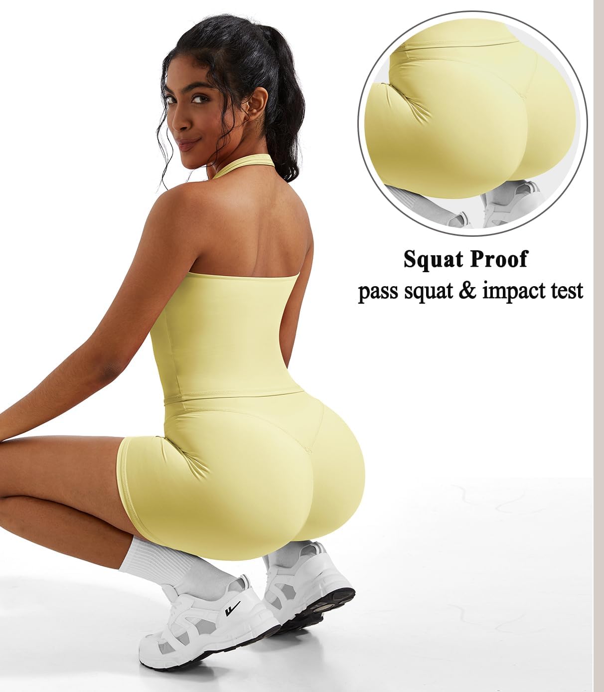 Detalle 1 de OMKAGI 2-Piece Workout Set for Women: Halter Top with Built-In Bra & High-Waisted Biker Shorts