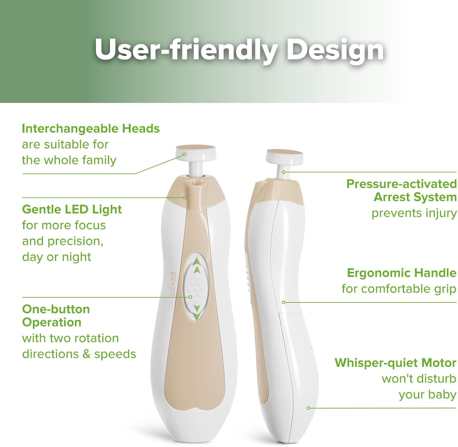 Thumbnail 3 de haakaa Coupe-ongles électrique pour bébés avec LED, kit de lime à ongles 6 têtes (kaki)