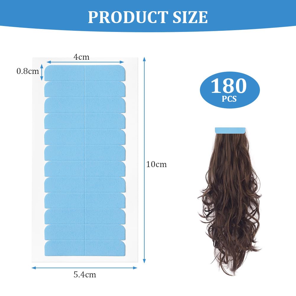 Detalle de LOPHE – Lot de 180 bandes adhésives double face pour extensions de cheveux (4 x 0,8 cm, bleu)
