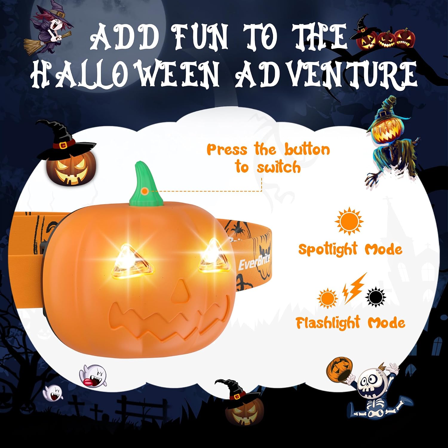 Detalle de EVERBRITE E021060AU Halloween-hoofdlampjes met pompoen, 2 stuks