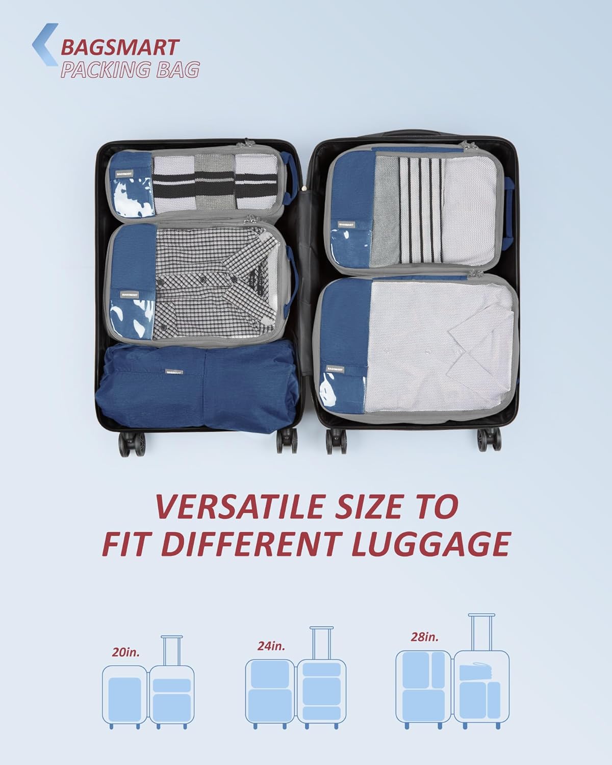 Detalle de BAGSMART 6‑Piece Compression Packing Cubes for Suitcases & Backpacks (Navy) – Practical travel organisers