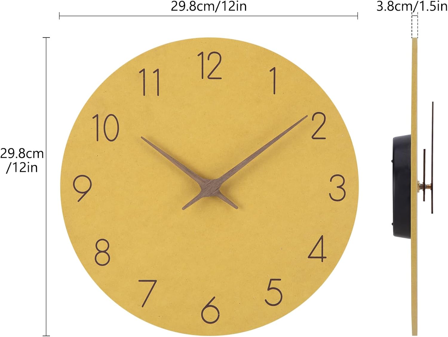 Detalle de ACCSHINE 1029611 wandklok van MDF, stil uurwerk, gele wijzerplaat, 30 cm