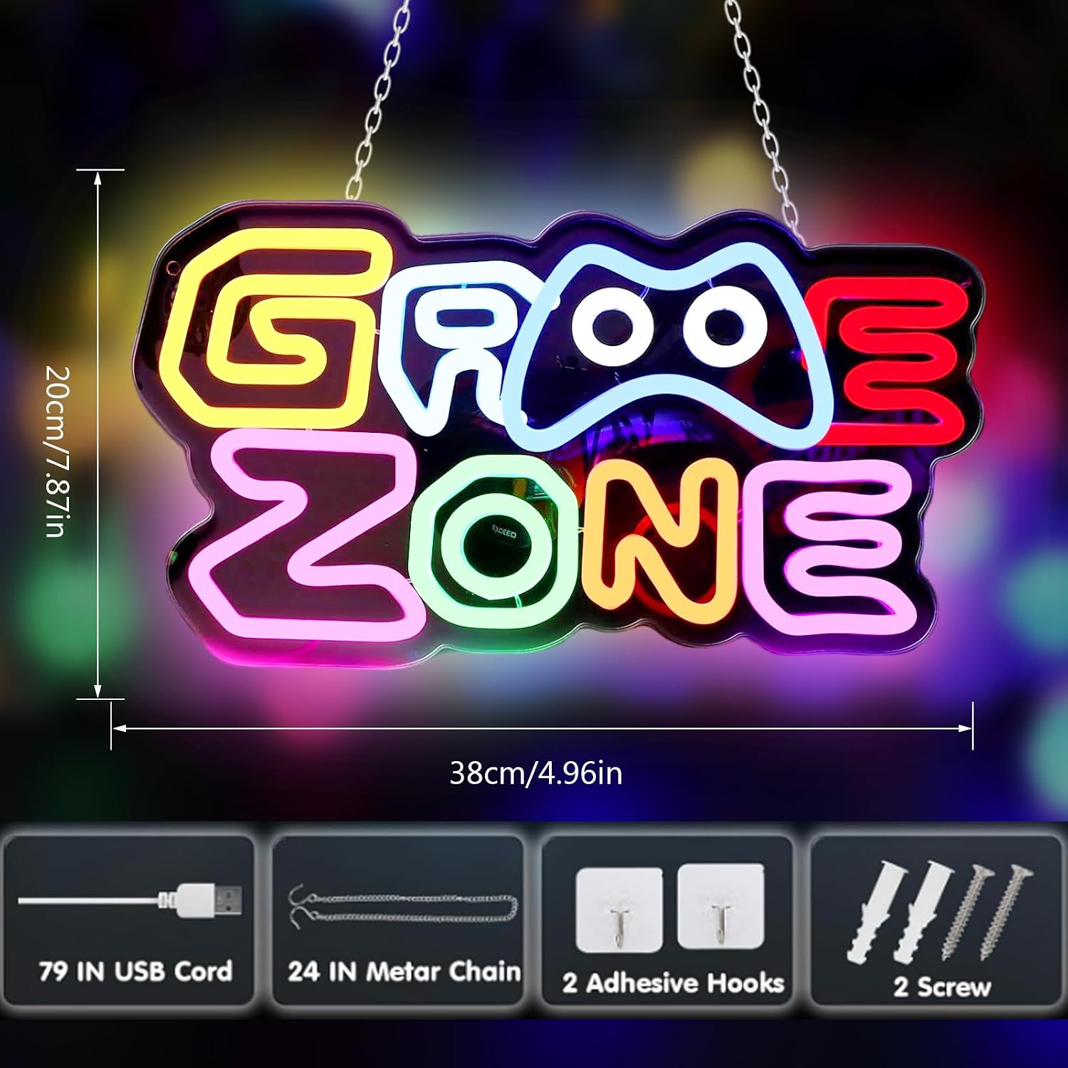 Detalle 2 de BAIFULAI WK917 Game Zone LED-neonbord, USB, meerkleurig en dimbaar