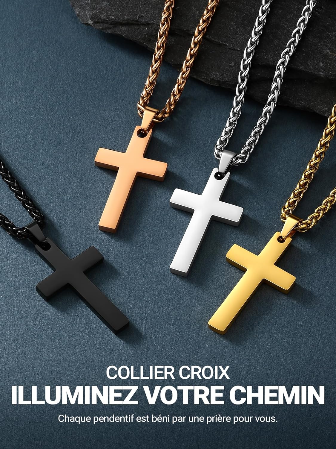 Thumbnail 5 de Collier croix chrétienne personnalisable PROSTEEL pour homme en acier inoxydable