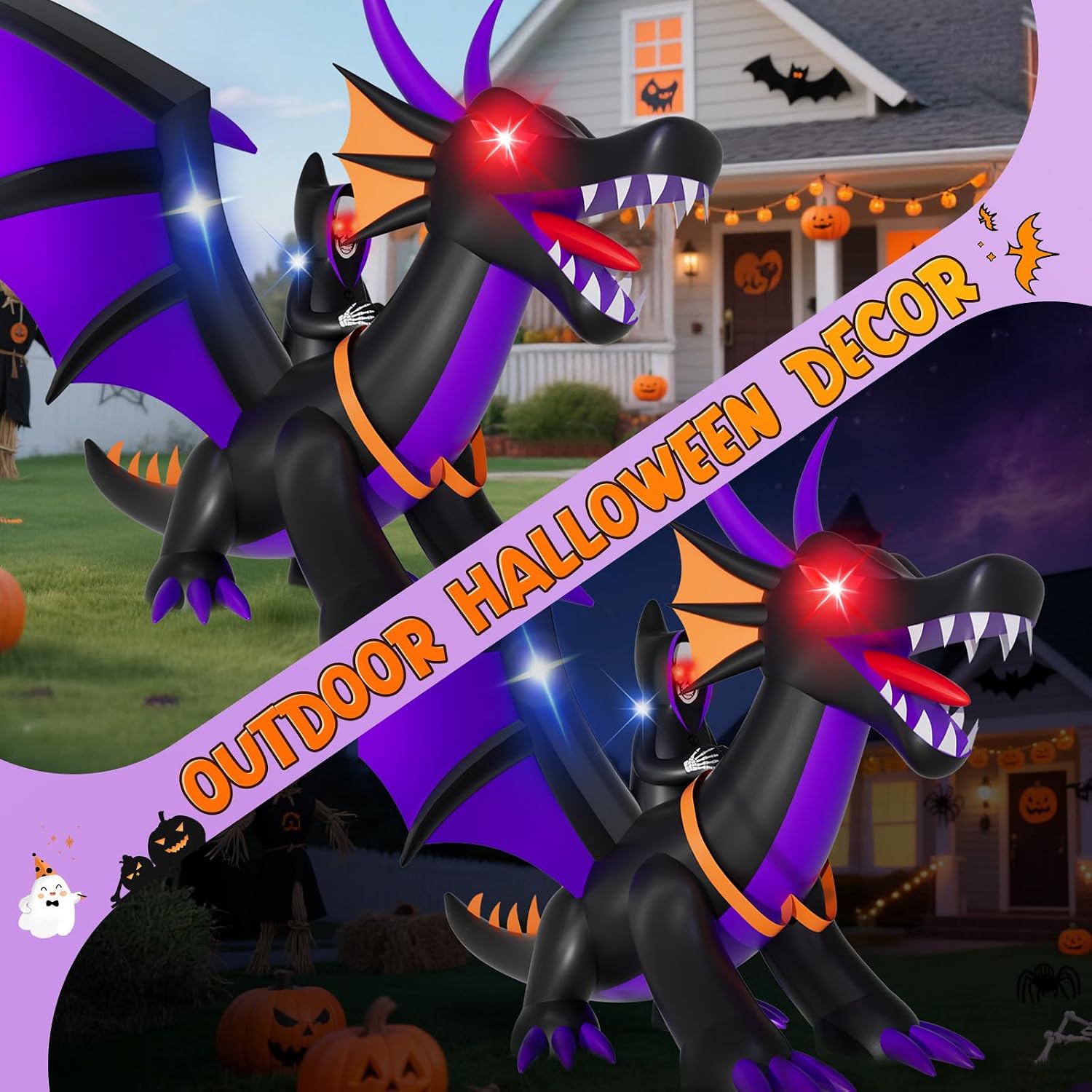 Detalle 2 de Skirfy 7FT Halloween Inflatable Dragon with LED Lights for Outdoor Displays