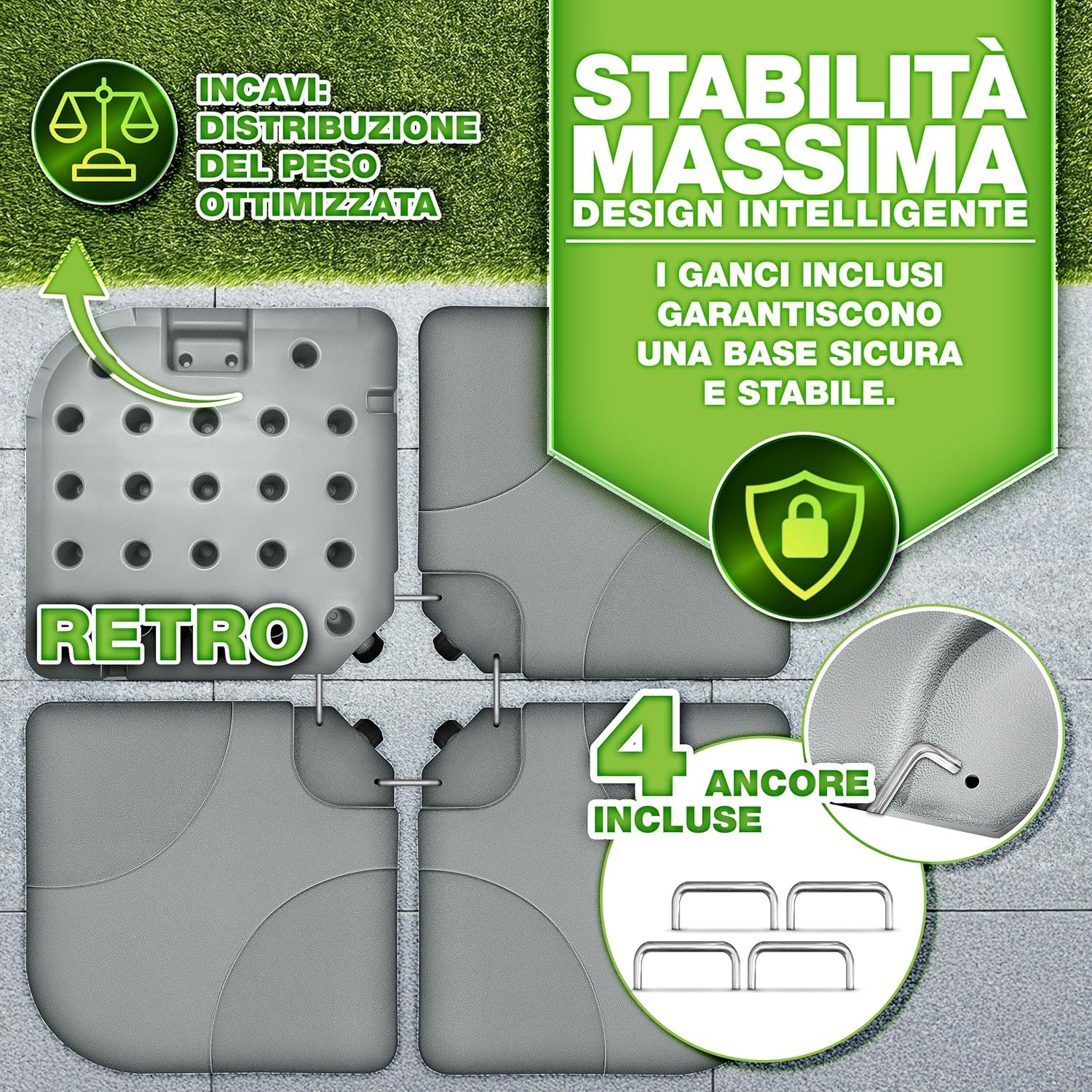 Thumbnail 4 de tillvex Base per Ombrellone decentrato 60 L / 80 kg (4 pezzi) grigio