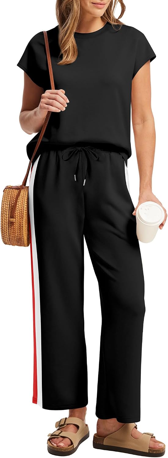 Thumbnail 2 de Sampeel Two Piece Sets for Women: Versatile Cap Sleeve Tops + Wide-Leg Crop Pants for Summer Vacations