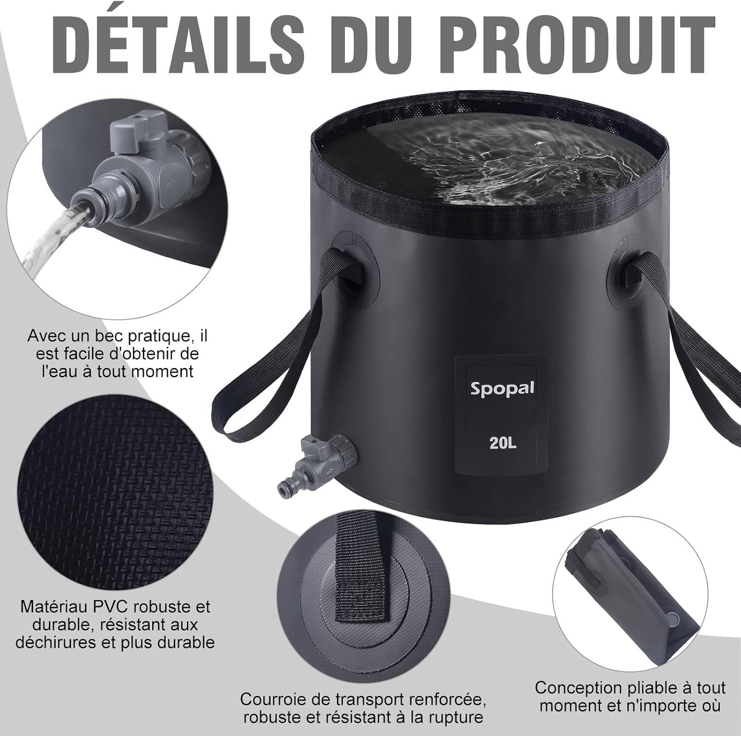 Thumbnail 2 de Spopal Outdoor opvouwbare emmer 20 l met kraantje, zwart