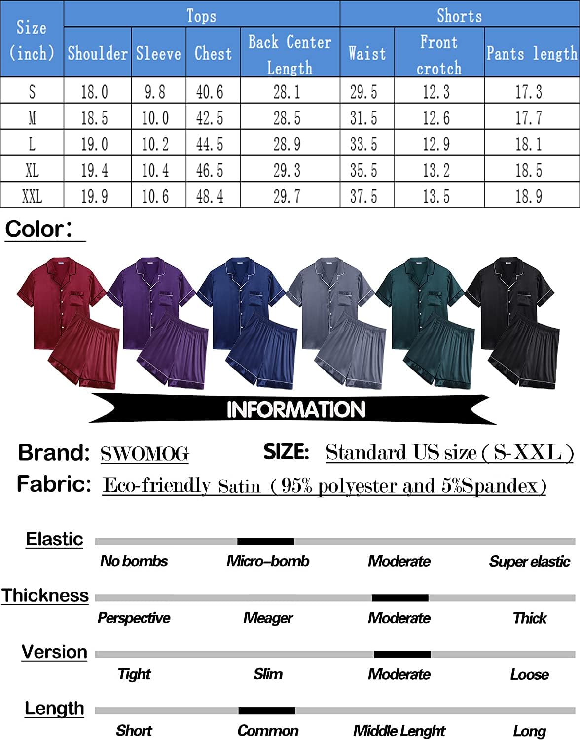 Thumbnail 5 de SWOMOG Satin Silk Pajama Set 2-Piece Short Sleeve