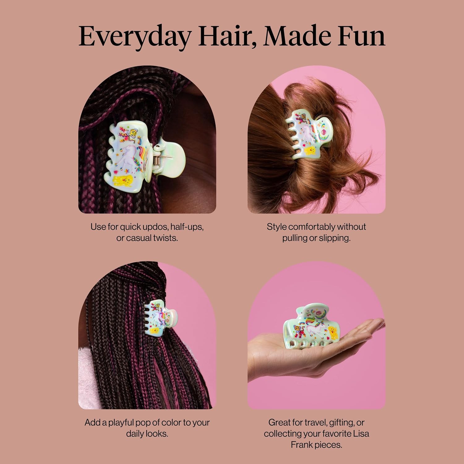 Detalle de Lisa Frank x Kitsch Markie Cloud Hair Clip: Medium Claw for Lightweight, Secure Half-Up Holds