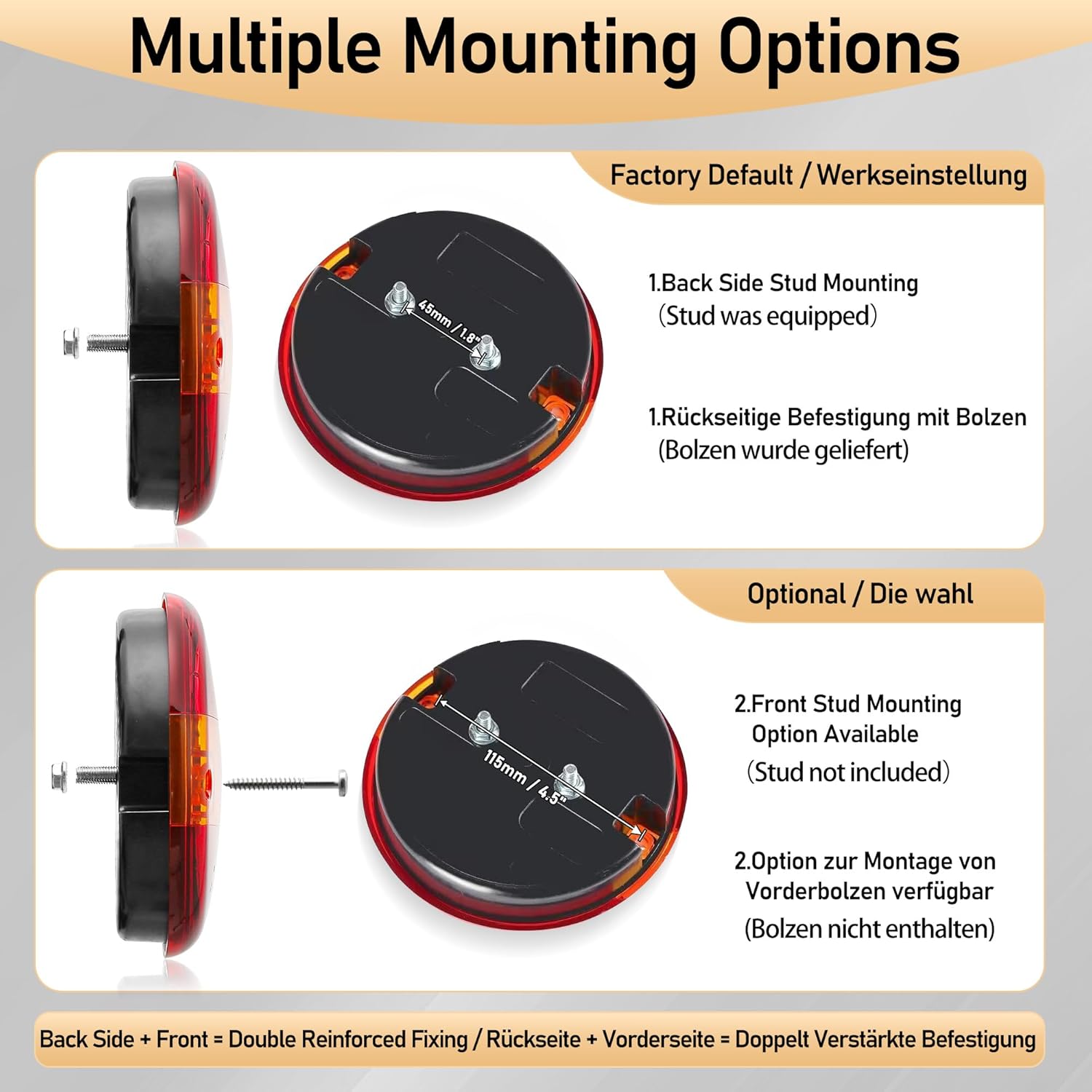 Thumbnail 6 de DARKGUARD 2PCS Round LED Trailer Tail Lights (12V/24V) – IP67 Waterproof, Stop/Turn/Position