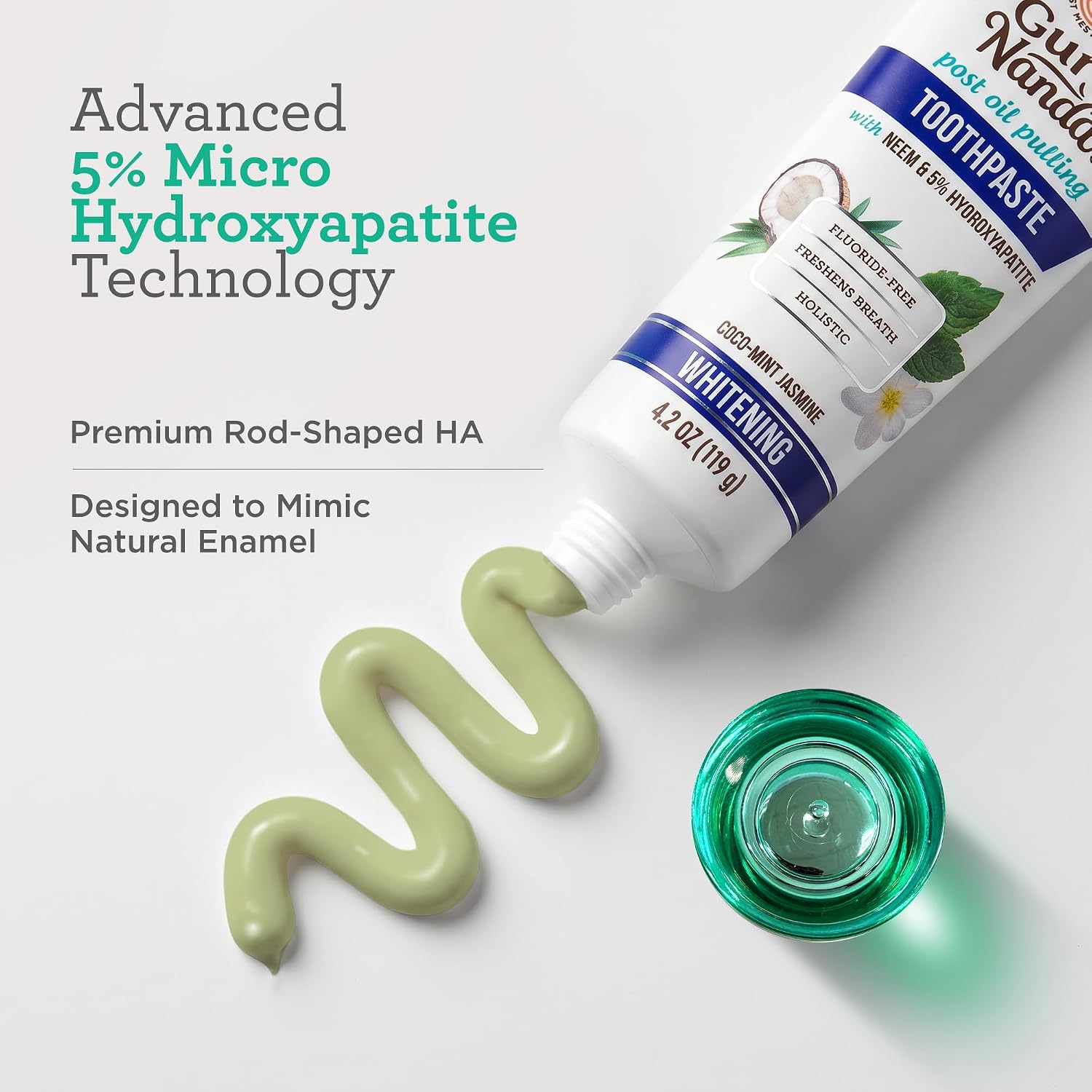 Thumbnail 2 de GuruNanda Hydroxyapatite Toothpaste for Whitening with Neem & Xylitol – Fluoride/SLS-Free, Fresh CocoMint Jasmine (Pack of 2)