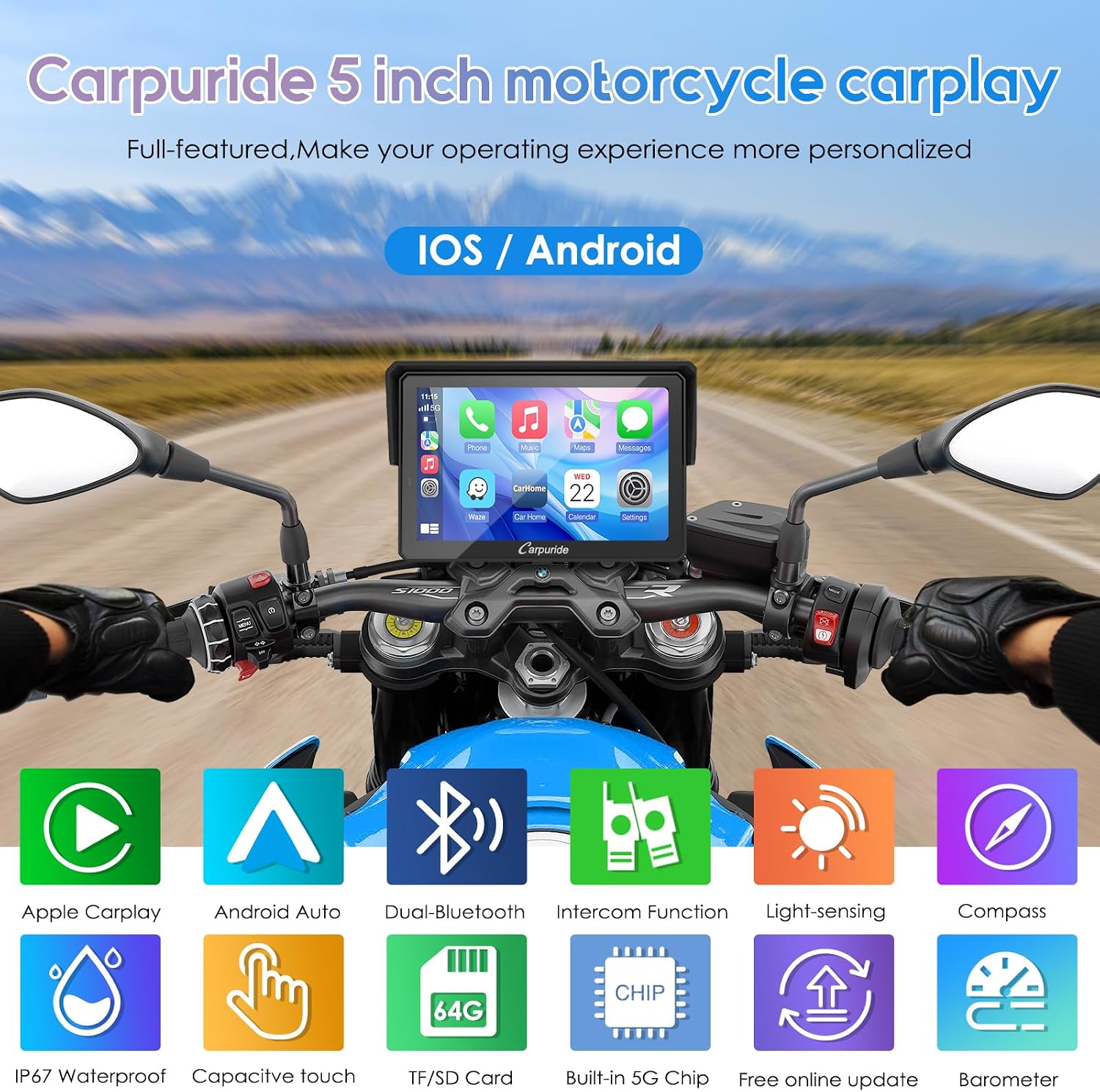Detalle 2 de Carpuride W502B Pro 5" motorcycle GPS