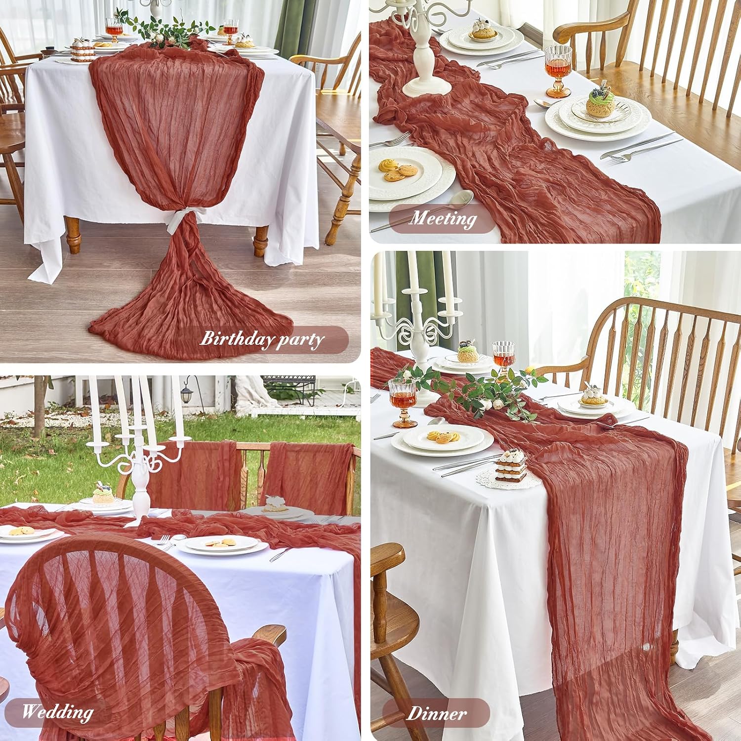 Thumbnail 5 de Terracotta Cheesecloth Table Runner, 35 x 120 Inch