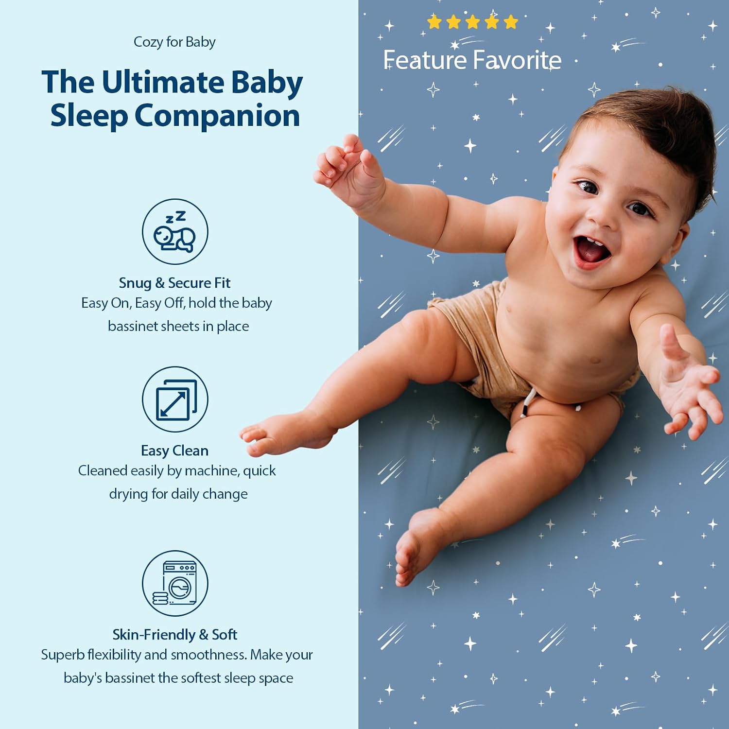 Detalle de Unnivoll Moses Basket Sheets 3 Pack – Newborn Pram Sheet Fitted for Baby Bassinet (Dark Blue Planet)