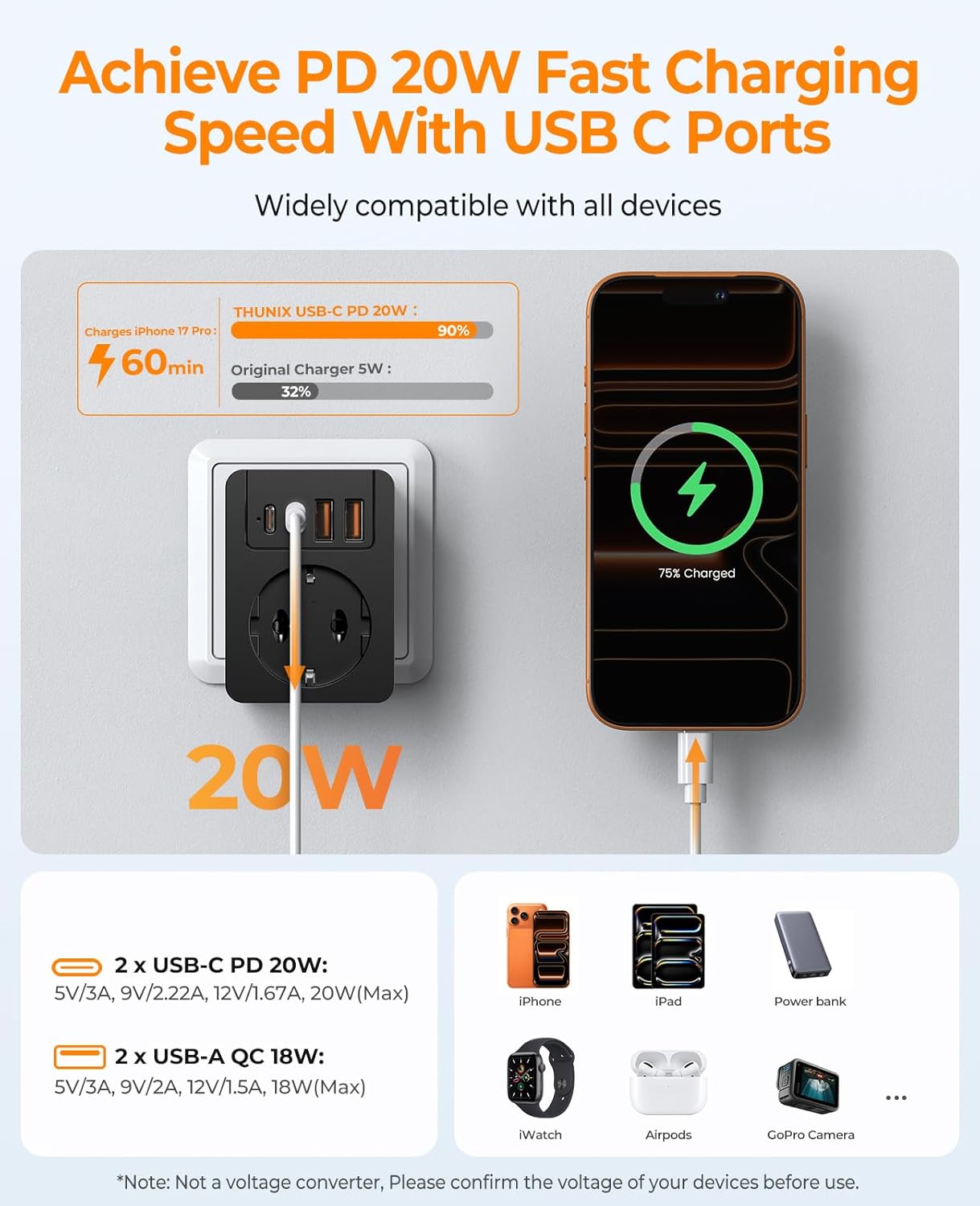 Thumbnail 2 de Adaptateur prise universelle France vers USA/UK/Japon/EU avec 4 fiches détachables, 2 USB et 2 USB-C (PD 20W)