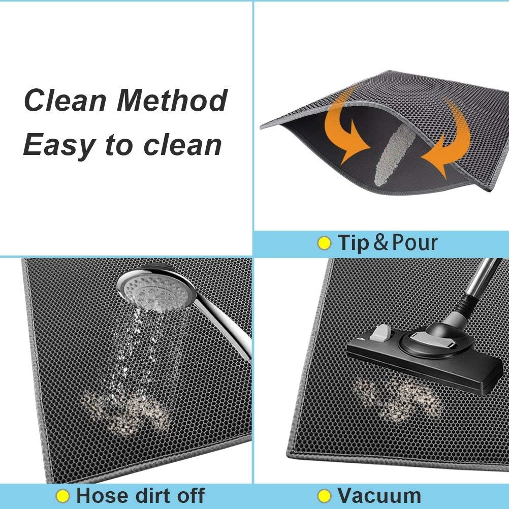 Detalle de Pieviev extra large double-layer honeycomb cat litter tray mat (89 x 61cm) in grey EVA