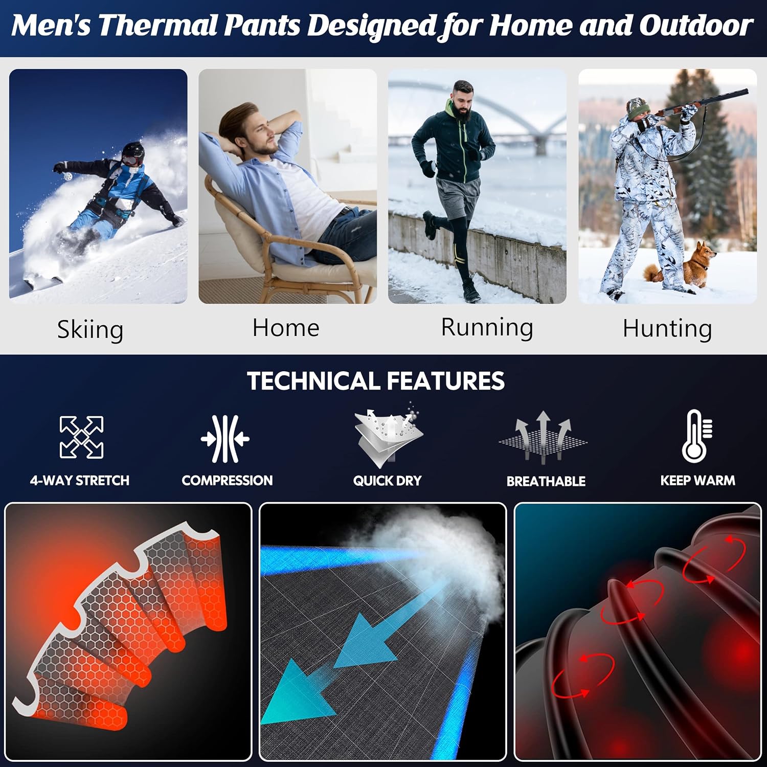 Thumbnail 5 de CL convallaria Men's Thermal Pants 2PC or 4PC fleece-lined long johns