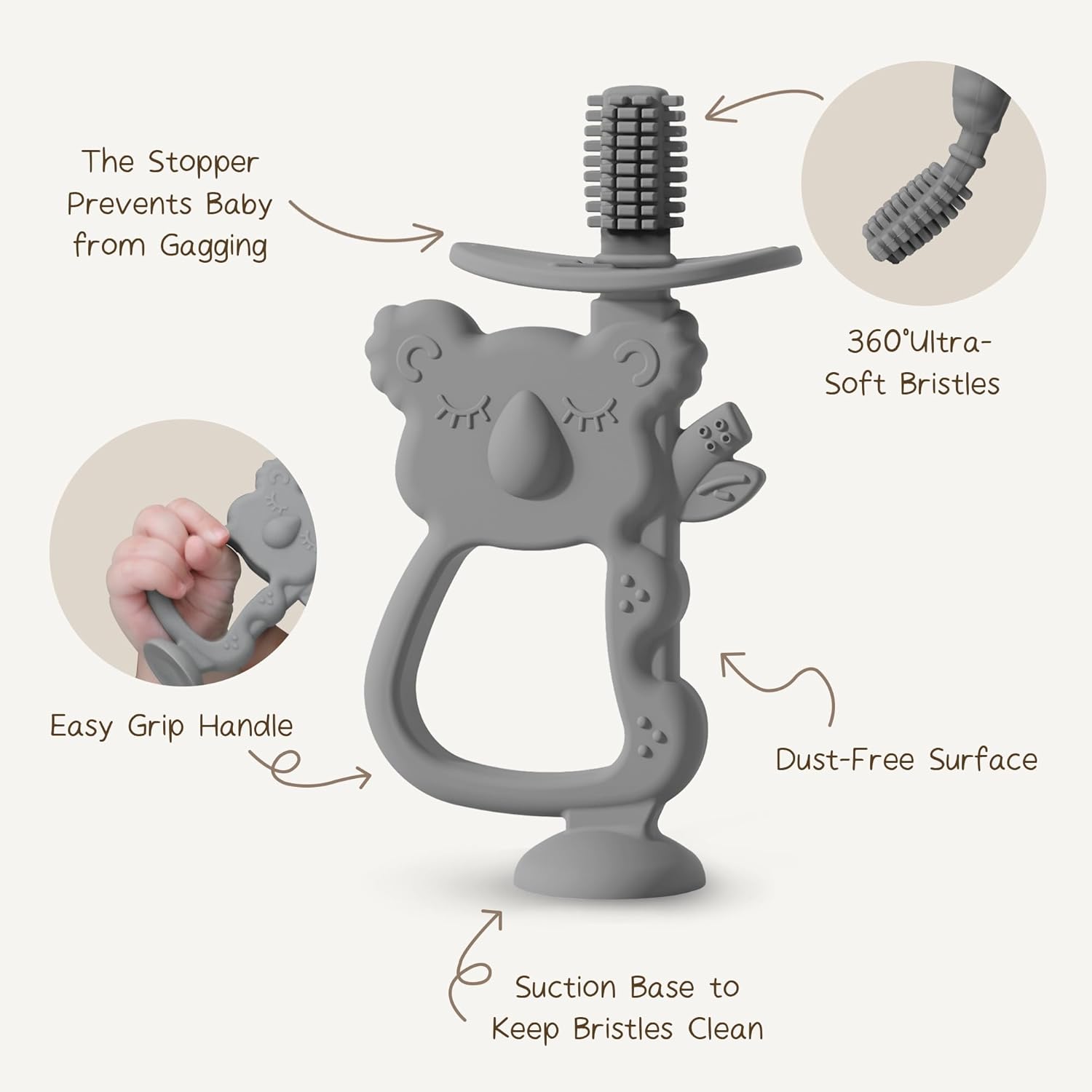 Thumbnail 2 de Moonkie Koala Lunar Grey 360° baby toothbrush 6+ months