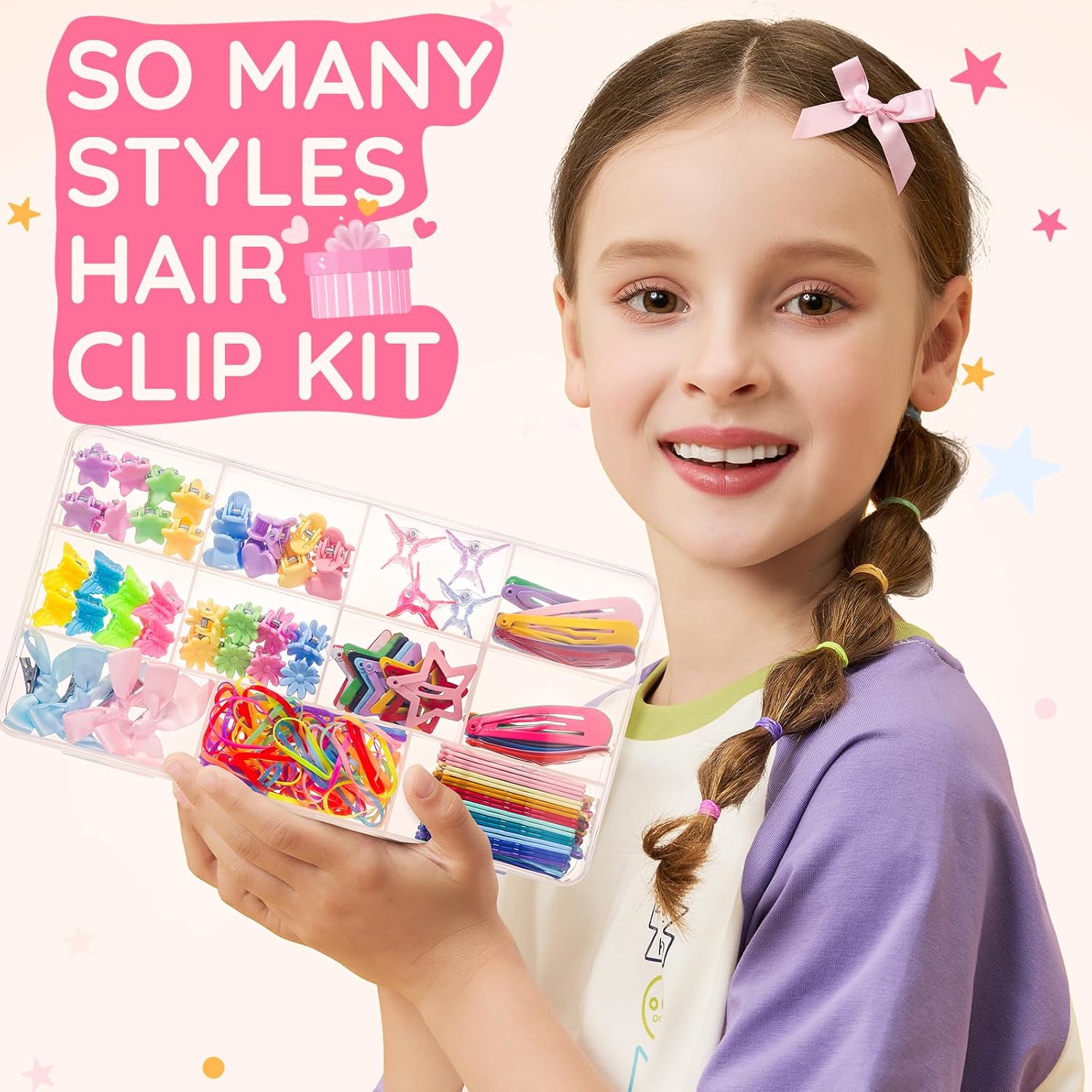 Detalle 2 de Teenitor Hair Accessories Set for Girls, 193 Pieces with Mini Clips and Hair Ties