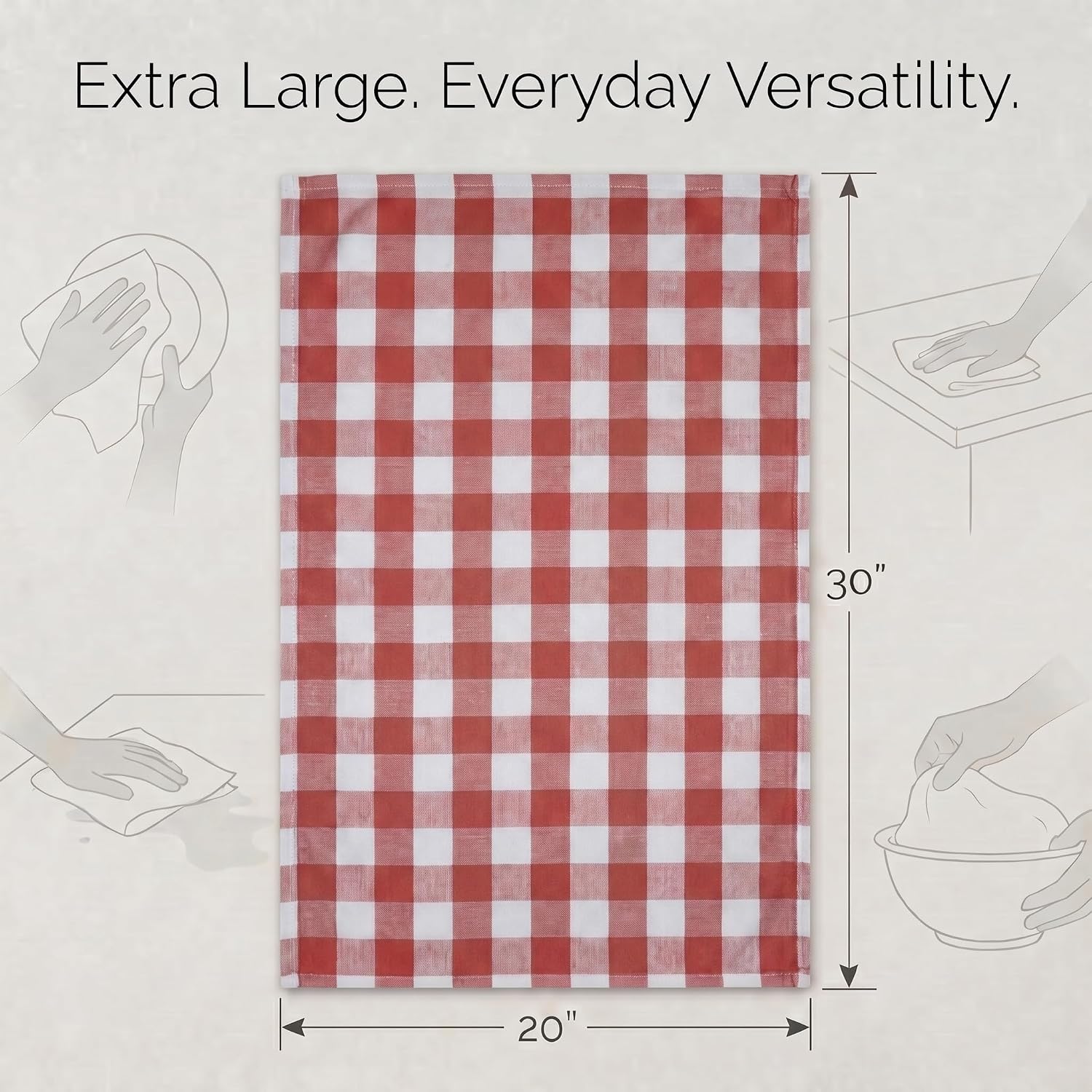 Detalle de Urban Villa Buffalo Checks Rust Kitchen Towels Set of 6 (20x30) — 100% Cotton, Mitered Corners