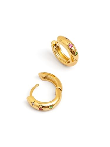 Detalle de SINGULARU Pendientes Spark Color: arós pequeños con circonitas y acabado oro 18Kt