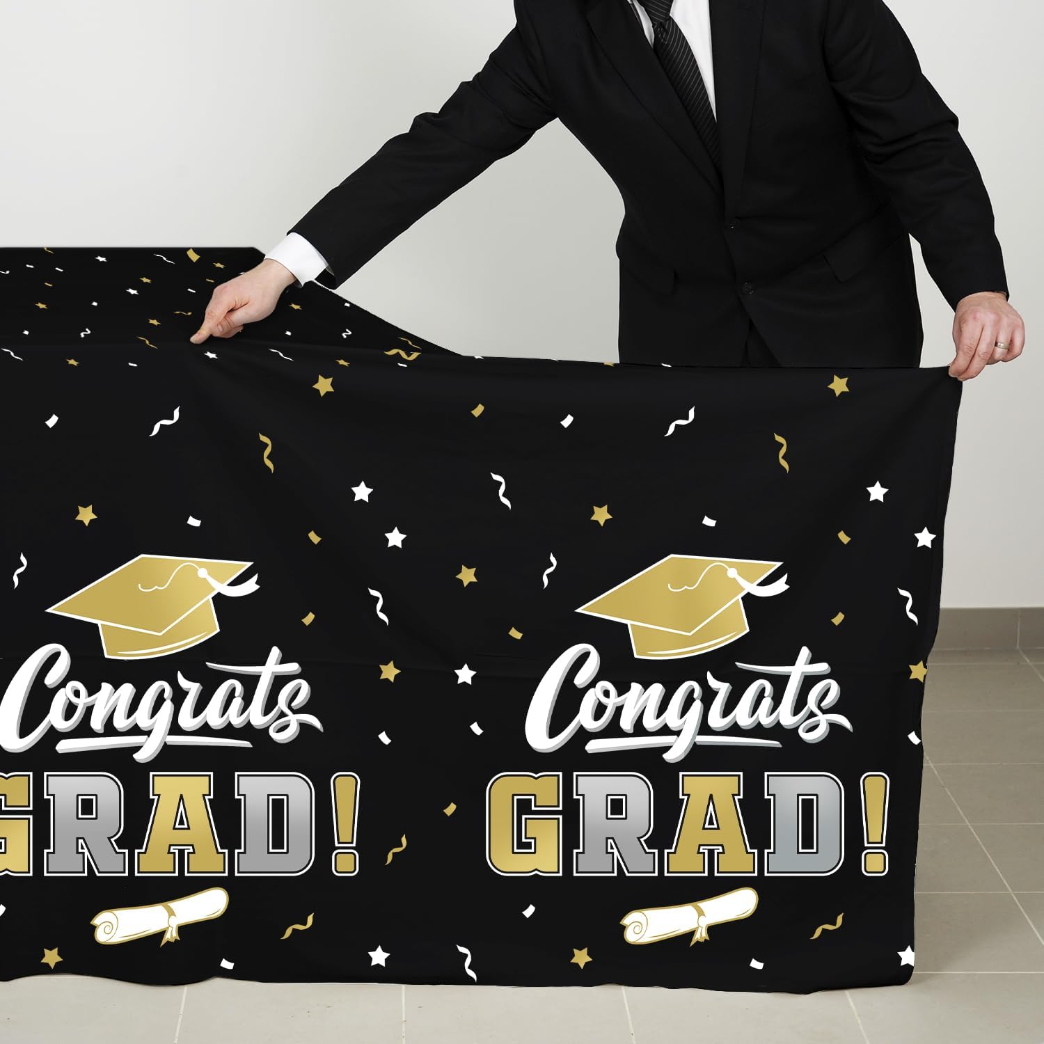 Thumbnail 2 de Gatherfun Graduation Decorations Gongrats Grad Tablecover Set (Class of 2026), 3-Pack 54" x 108" Black & Gold