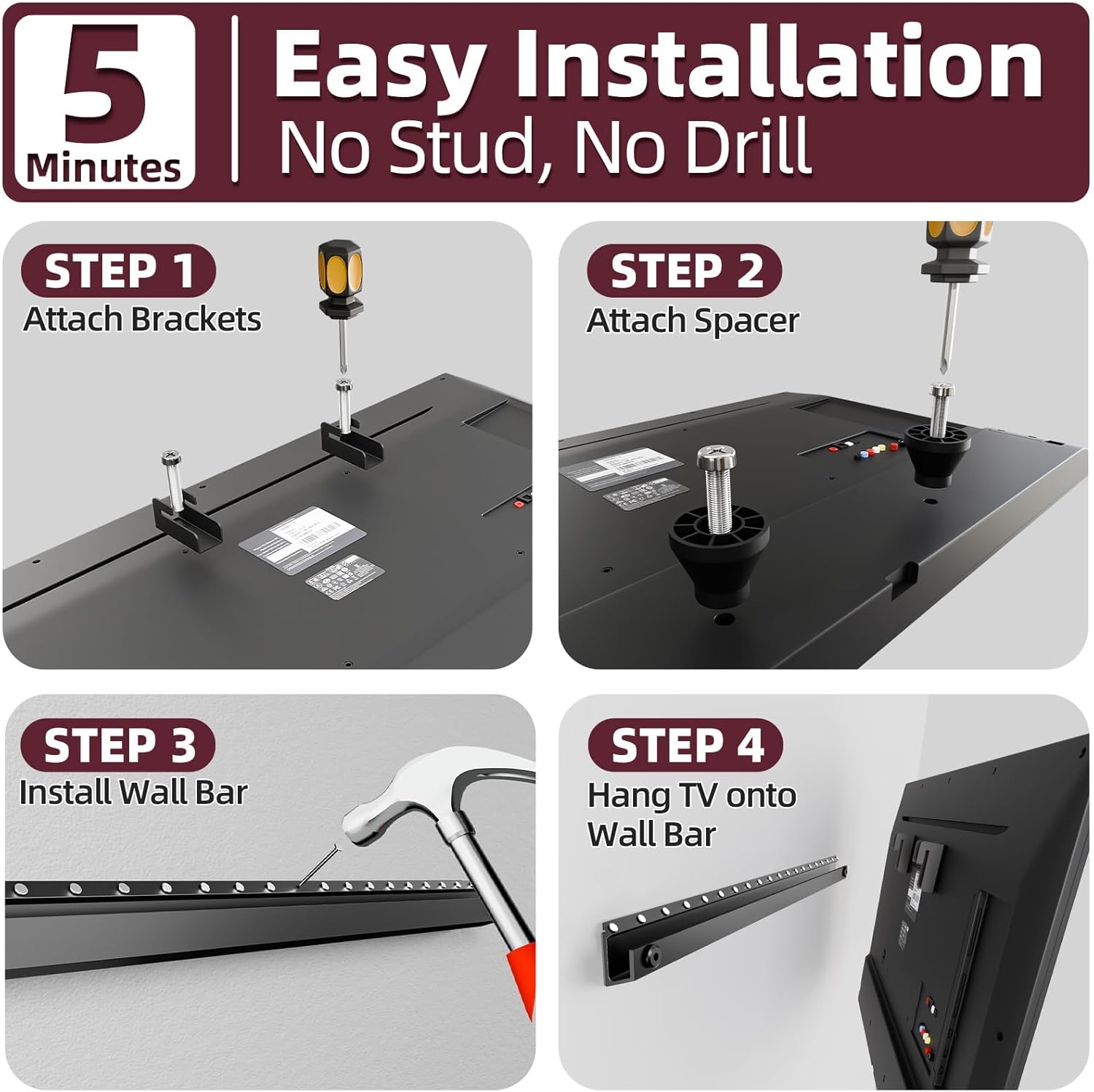 Thumbnail 4 de Anteabee Studless Universal TV Wall Bracket for plasterboard, 22–55" TVs (VESA up to 400x400mm, up to 45kg)