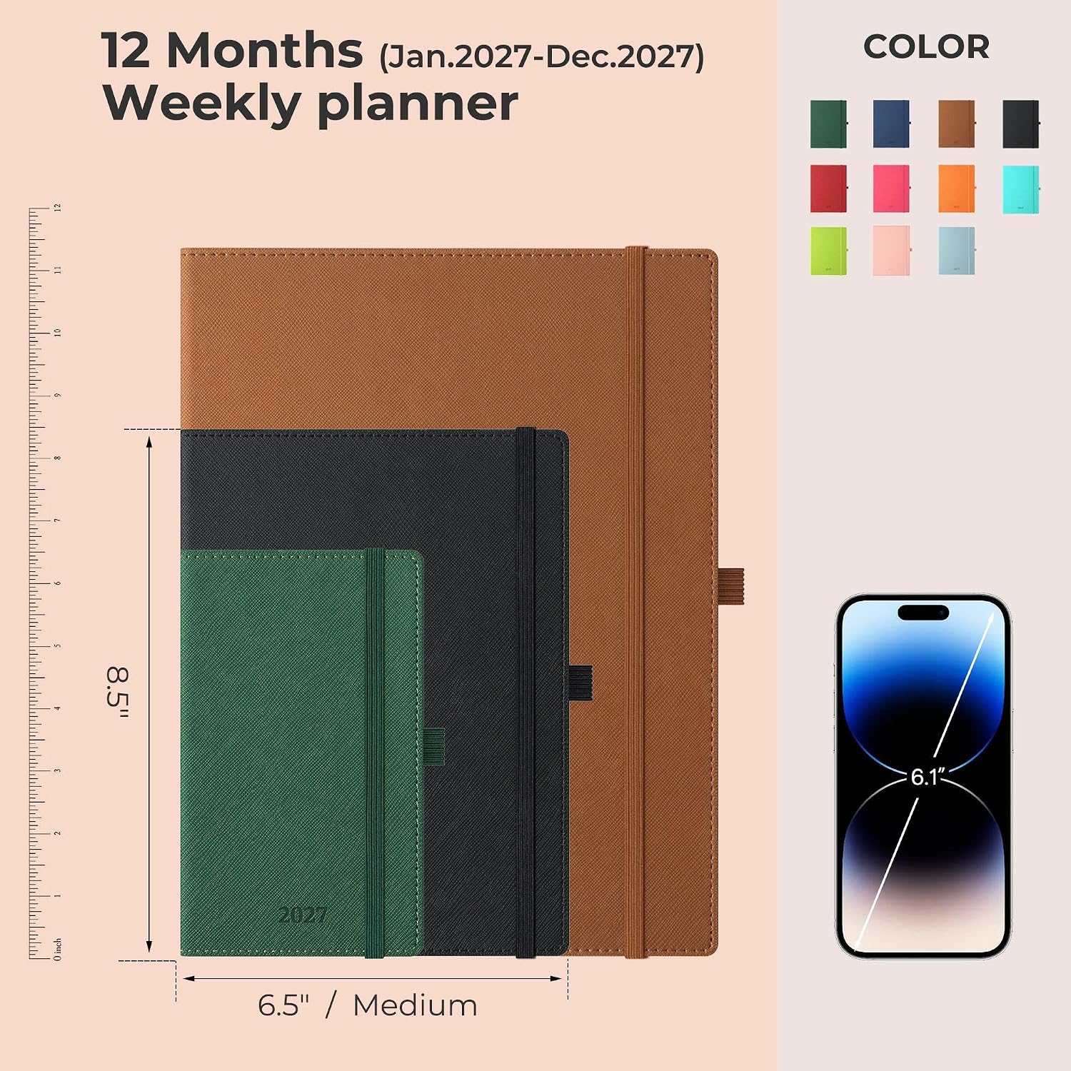 Detalle de IN-LUXPRO 2027 Weekly and Monthly Planner with Vegan Leather Cover, Tabs & Pocket