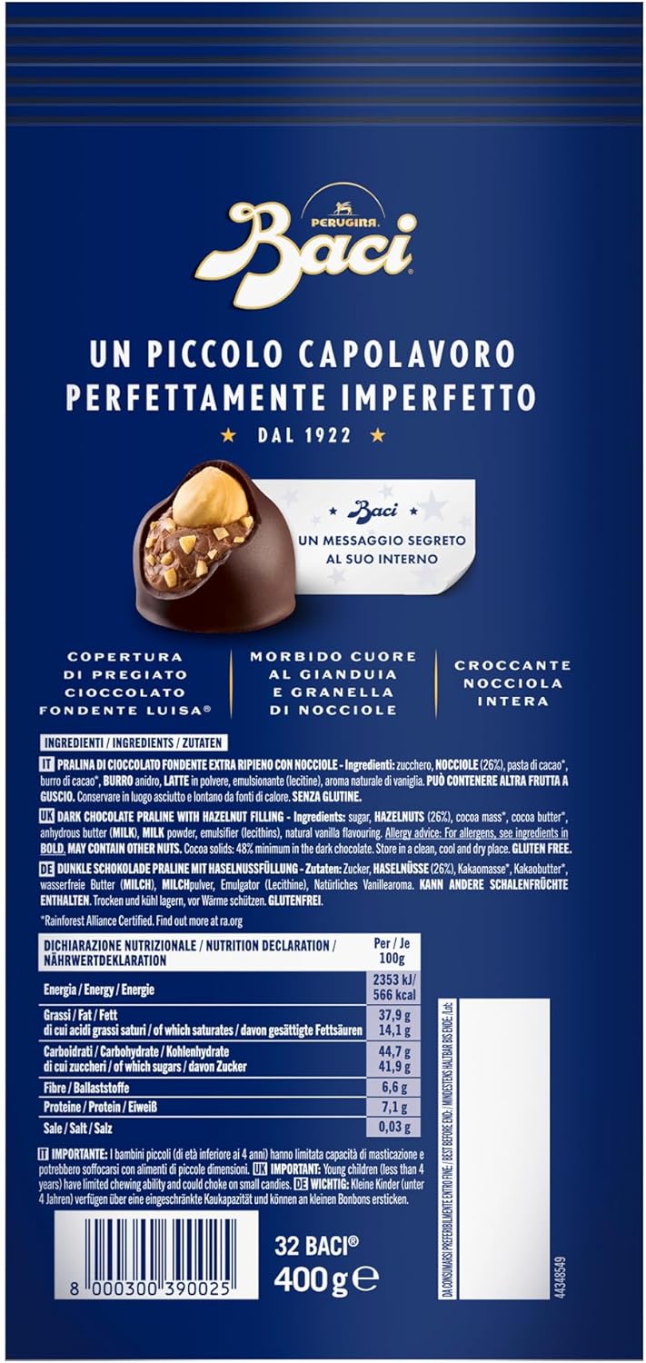 Detalle de BACI PERUGINA Classico Cioccolatini Fondenti al Gianduia, Sacchetto 400g