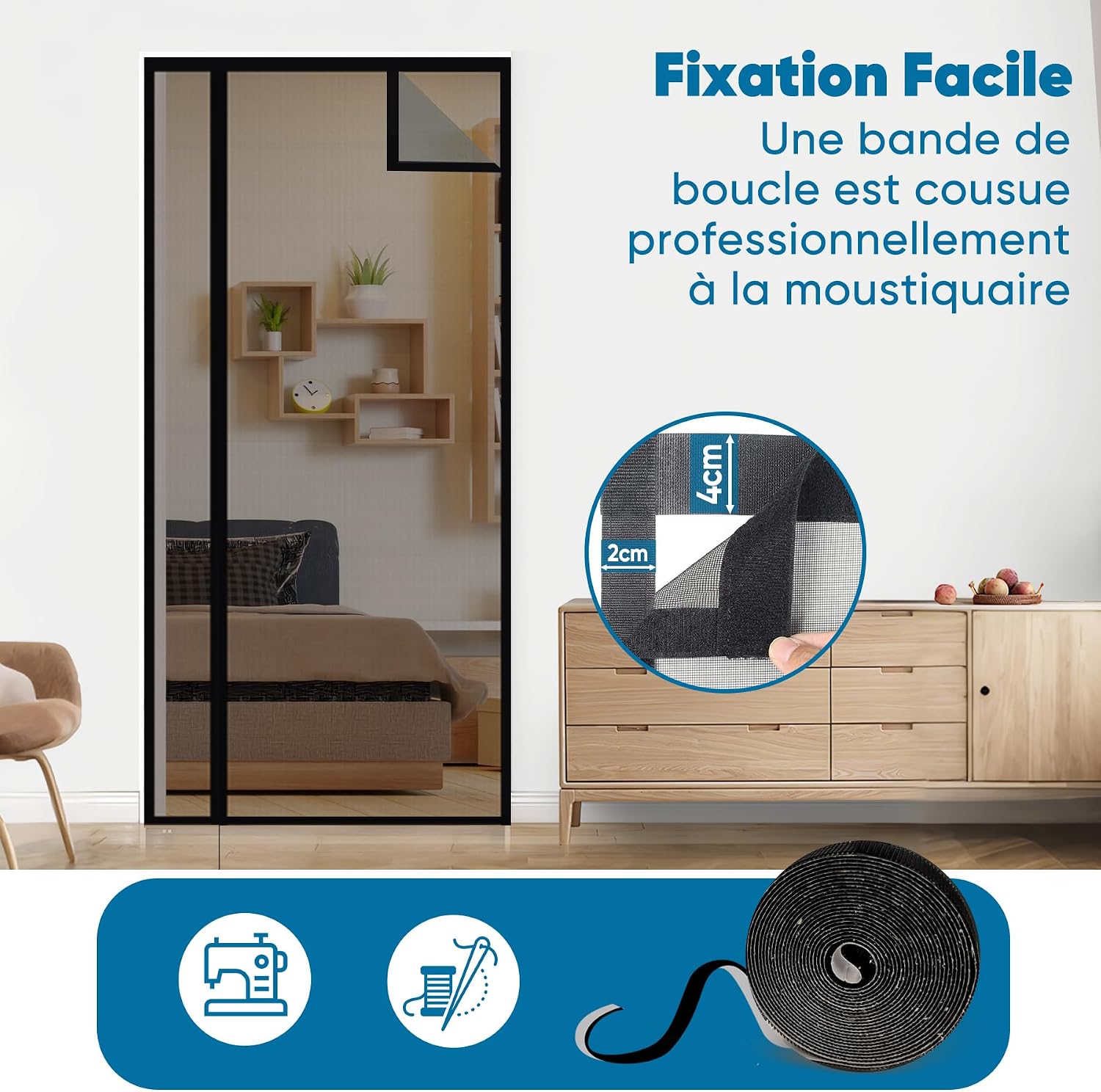 Detalle de Sekey Moustiquaire Porte Résistant à Griffes de Chat – Ouverture Latérale Magnétique, Fibre de Verre, 160x240 cm